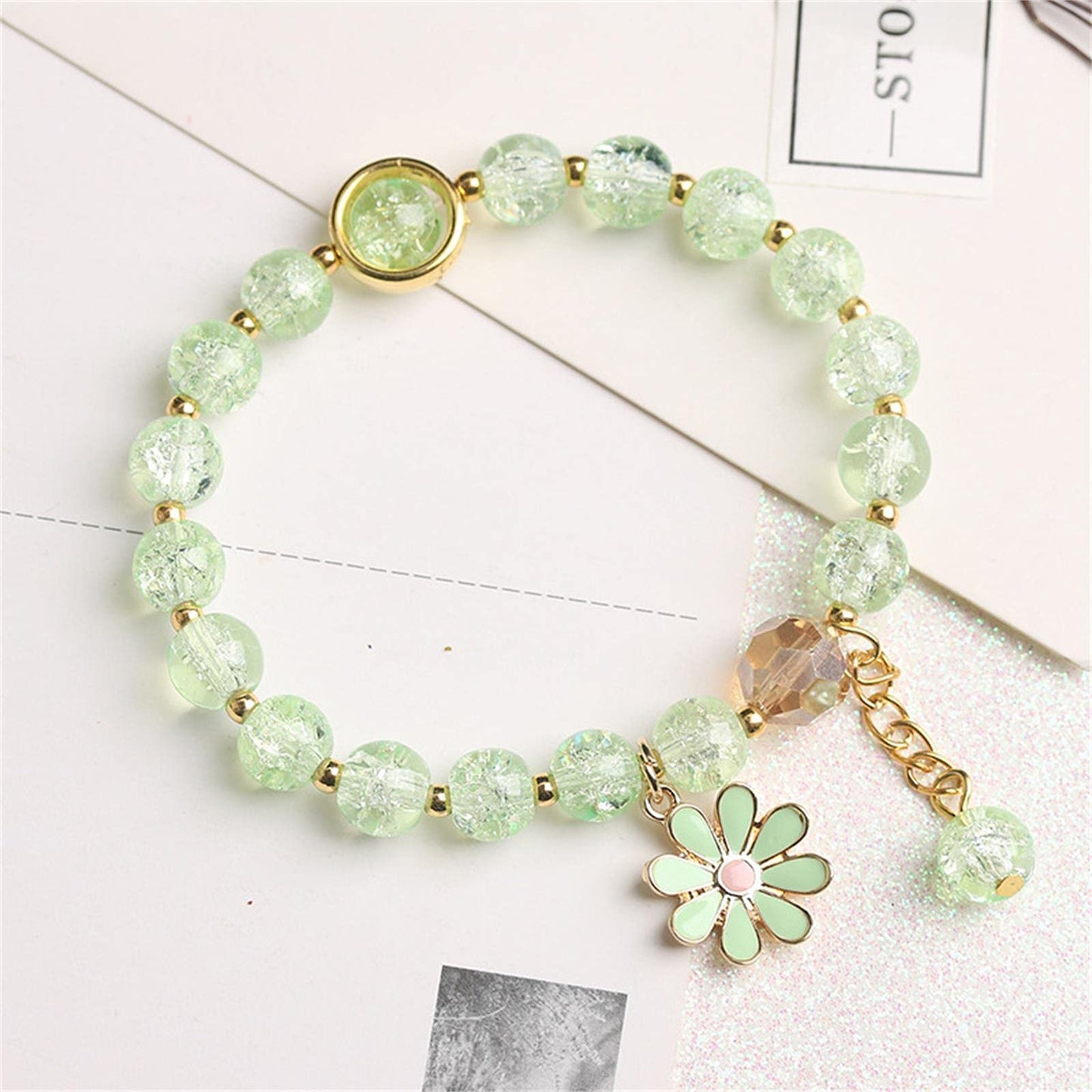 Fuqimanman2020 5 Pcs Colorful Flower Charm Bracelets Set Handmade Crystal Beaded Daisy Bracelets for Women Jewelry