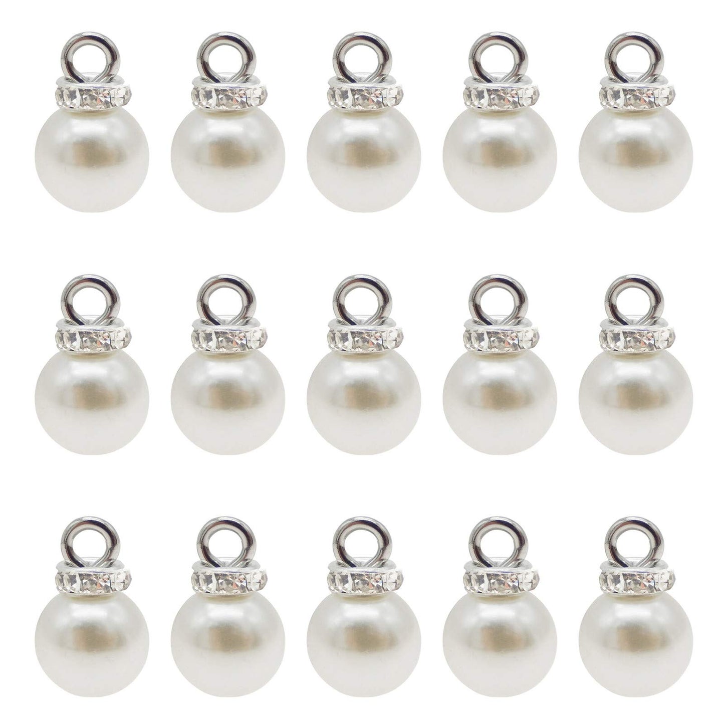 100pcs 8mm White Imitation Pearl Charms Pendants Faux Pearl Beads Charms with Rhinestone for Dangle Earrings Necklace Jewelry Making