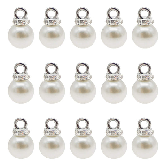 100pcs 8mm White Imitation Pearl Charms Pendants Faux Pearl Beads Charms with Rhinestone for Dangle Earrings Necklace Jewelry Making