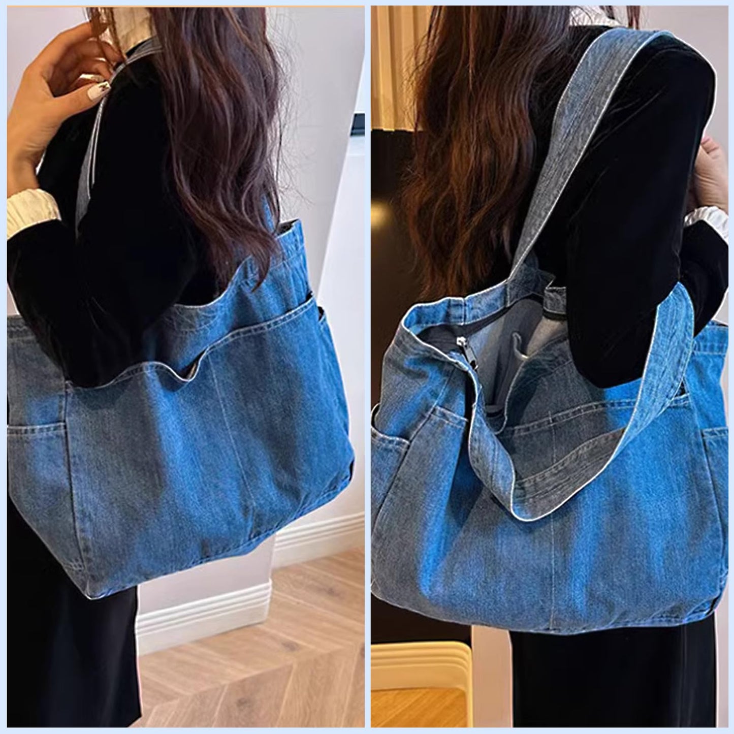 I IHAYNER Grand sac fourre-tout pour femme avec fermeture éclair Sacs à main décontractés Sac en jean pour tous les jours pour le travail, les voyages, la salle de sport