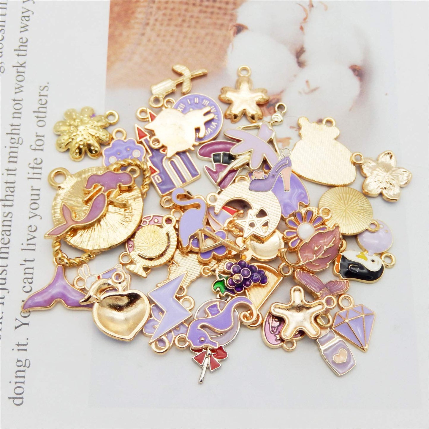 40Pcs Charms for Jewelry Making Assorted 40 Styles Gold-Plated Enamel Charms Earring Charms for DIY Necklace Bracelet Jewelry Making and Crafting