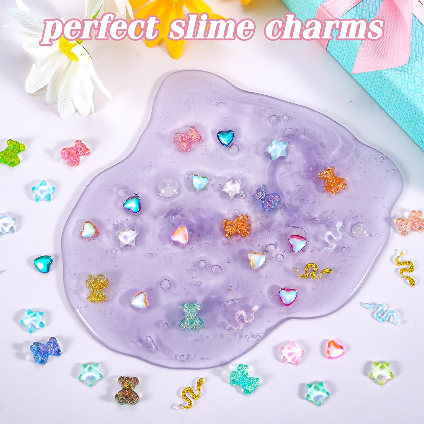 120Pcs Kawaii Slime Charms 3D Cute Mini Flatback Nail Gummy Bear Beads Bulk Resin Jewelry Making Candy Embellishments Supplies for Cell Phone Scrapbooking DIY Crafts