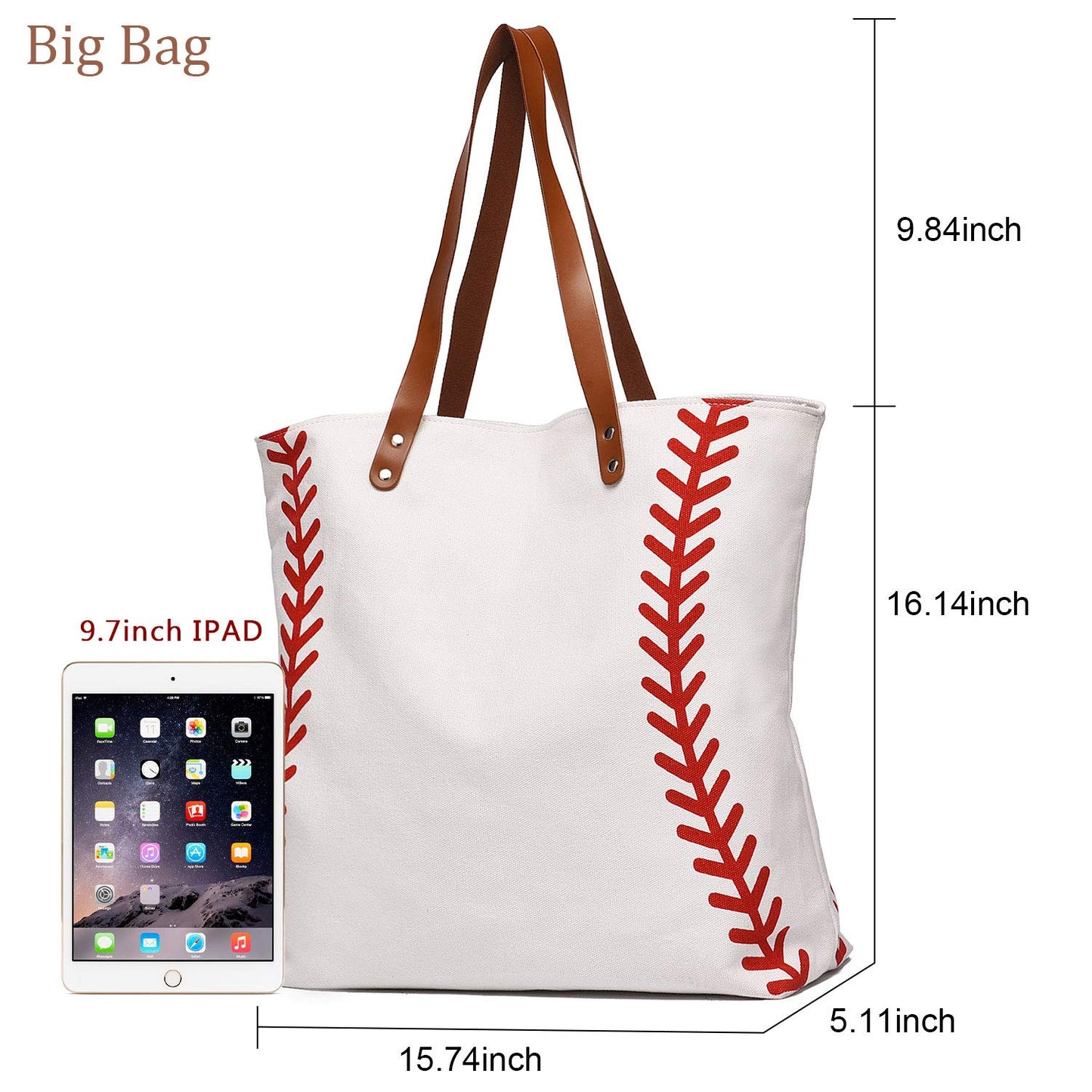 Large Baseball Tote Bag Sports Printing Utility Top Handle Shoulder Bag Canvas Sport Travel Beach for Women Gifts