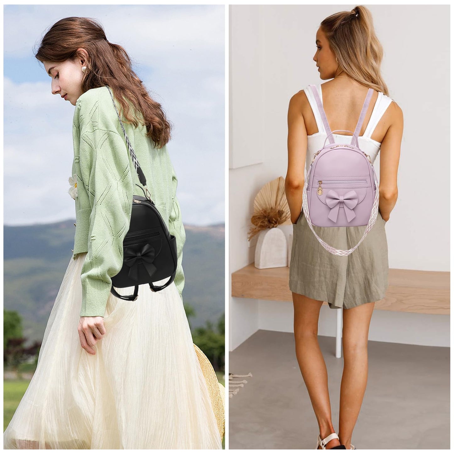 I IHAYNER Mini sac à dos pour filles, joli sac à dos en cuir avec nœud papillon pour filles, petit sac à bandoulière de créateur, sac à main tendance pour femmes, noir pur