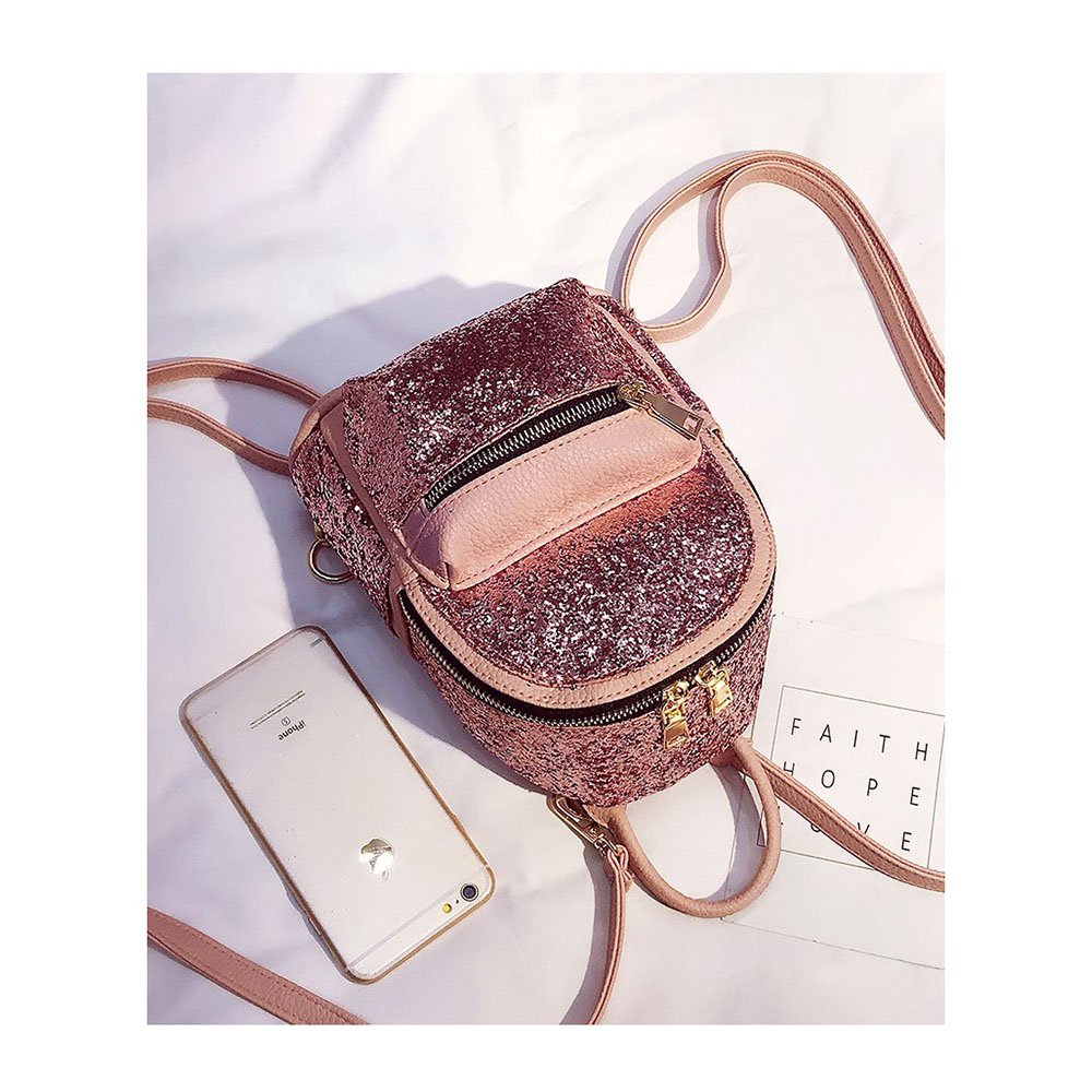 I IHAYNER Women Cute Sequin Mini Backpack Leather Purse Women Backpack Leather Cross Body Bag Pink