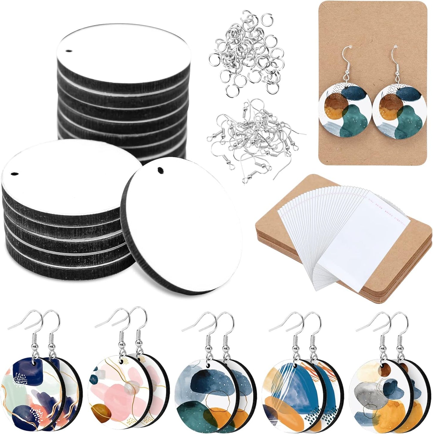 Whaline Round Sublimation Blank Earrings with Earring Hooks and Jump Rings Unfinished Heat Transfer Earrings for Christmas Valentine Women Girls DIY Earring Project Sublimation Accessories, 50Pcs