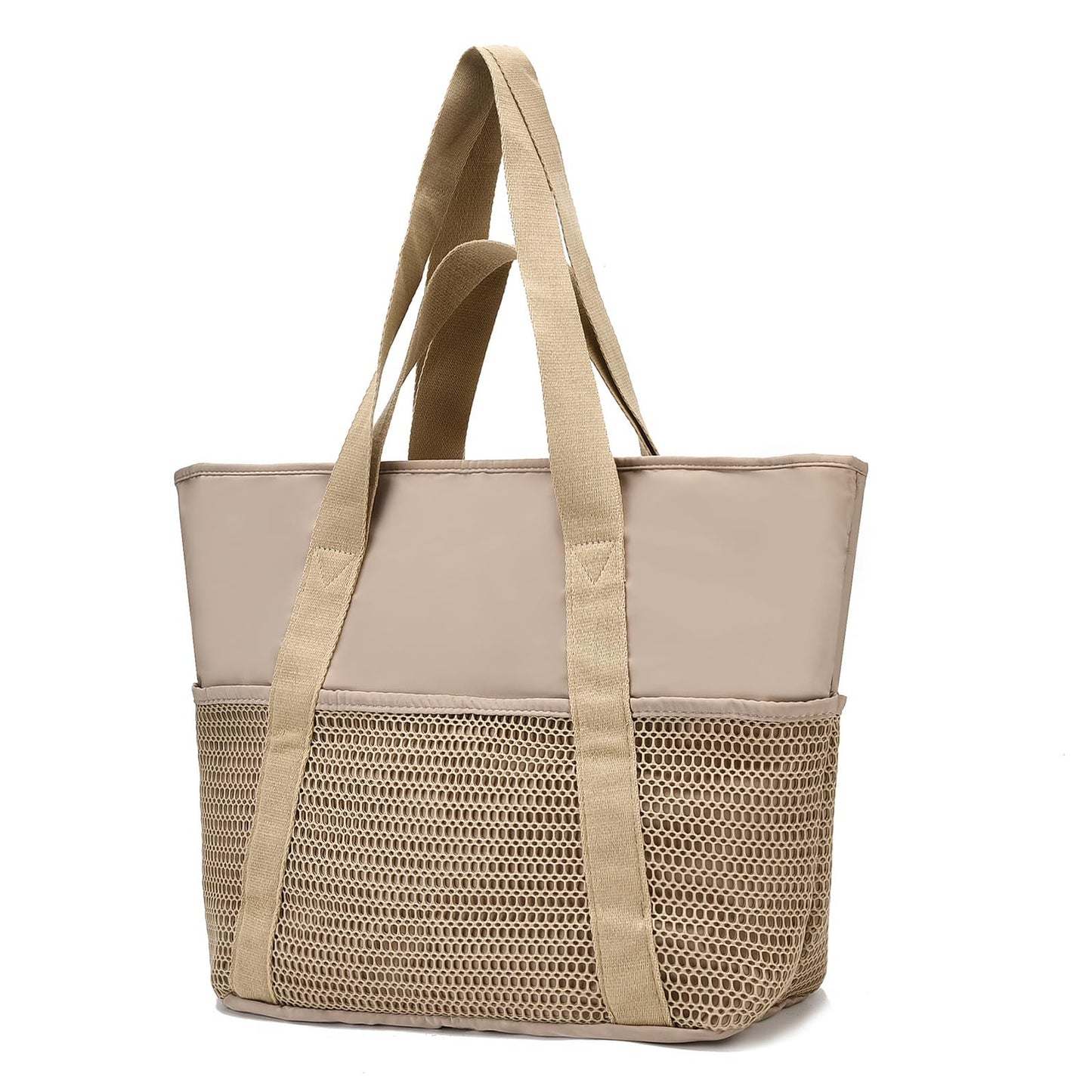 I IHAYNER Sacs de plage en maille pour femmes Grand sac de piscine Sac fourre-tout en maille avec fermeture éclair pour jouets Essentiels de vacances Plage Voyage Quotidien