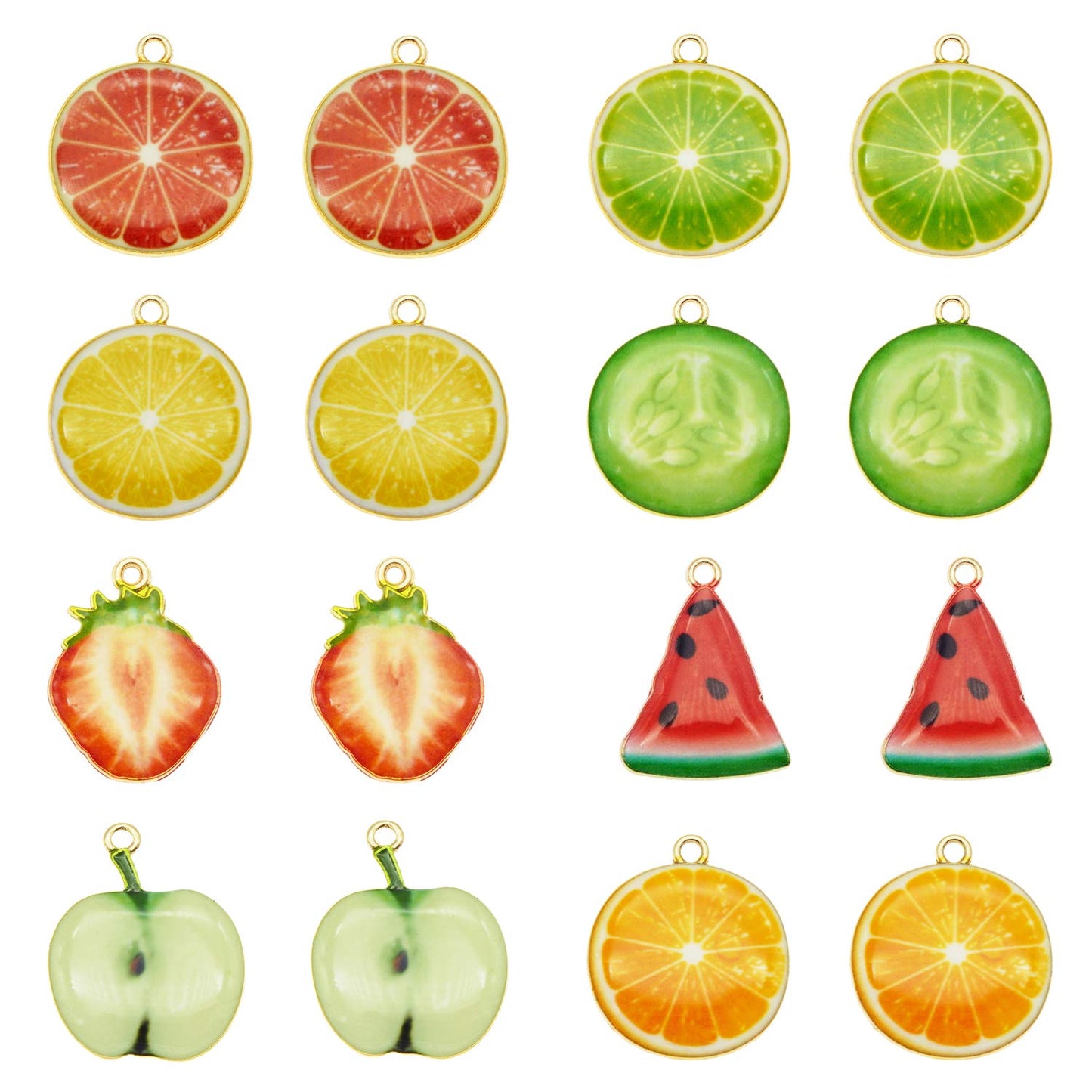 32pcs Assorted Gold Plated Enamel Lemon Watermelon Orange Strawberry Apple Dainty Dangle Fruit Food Charms for Earrings Jewelry Making Necklace Bracelet