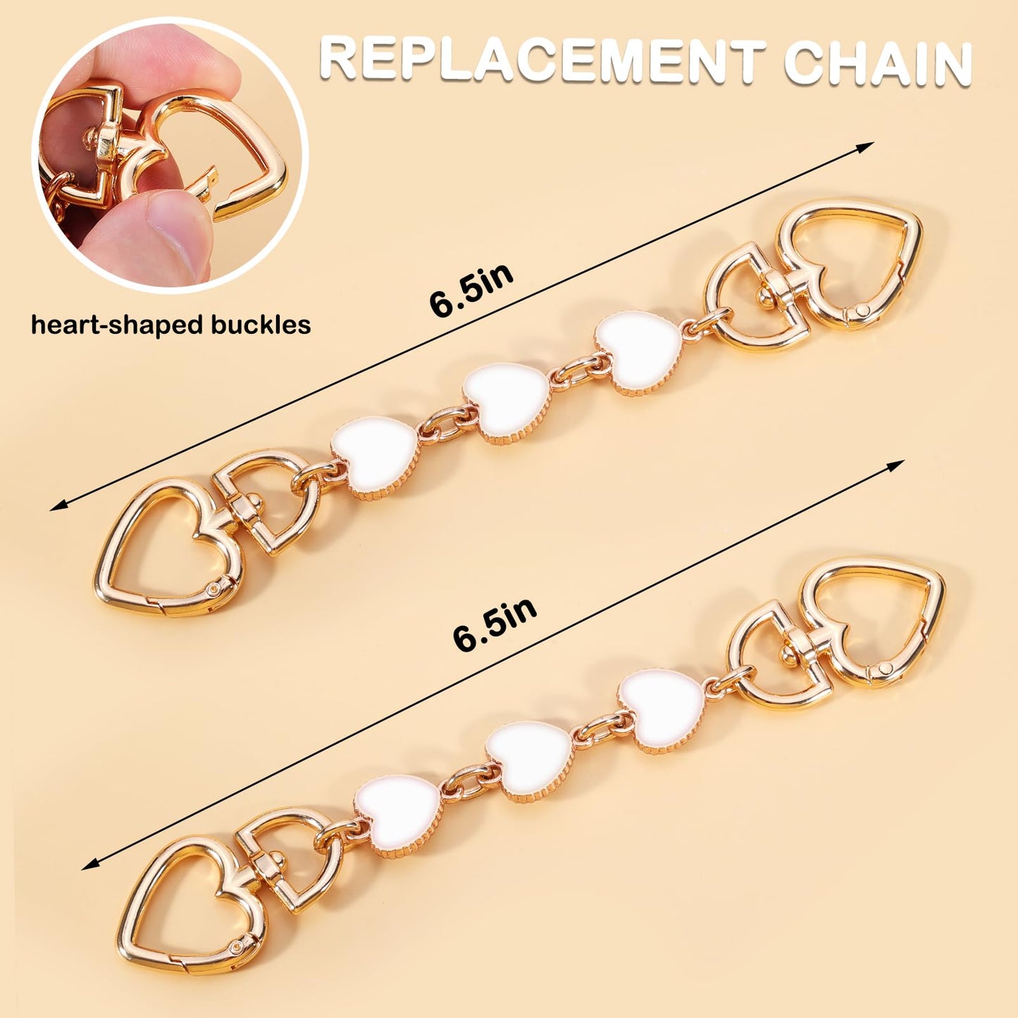 2Pcs Bag Extender Chain Heart Moon Purse Strap Extenders for Handbags Purse Extender Chain Gold Chain Purse Strap Replacement White Purse Accessories Bag Charms for Handbags Purse Making Supplies