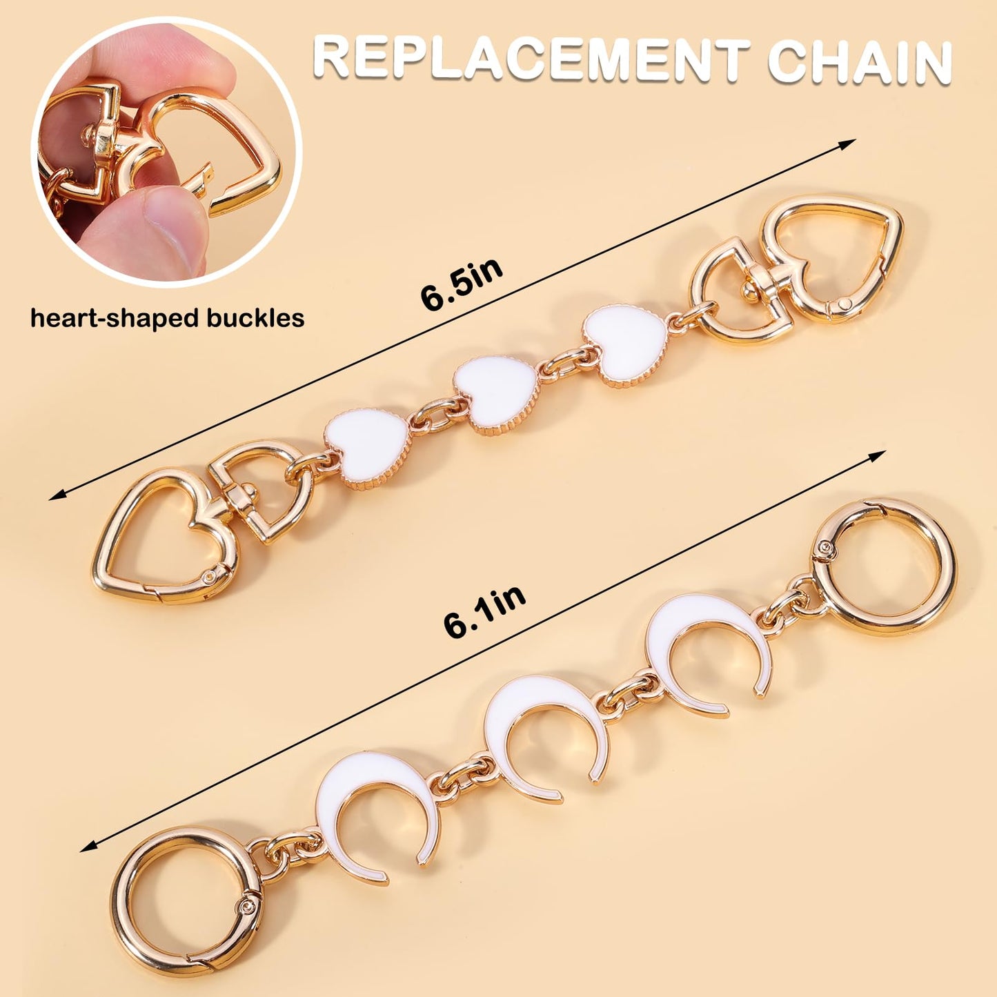 2Pcs Bag Extender Chain Heart Moon Purse Strap Extenders for Handbags Purse Extender Chain Gold Chain Purse Strap Replacement White Purse Accessories Bag Charms for Handbags Purse Making Supplies