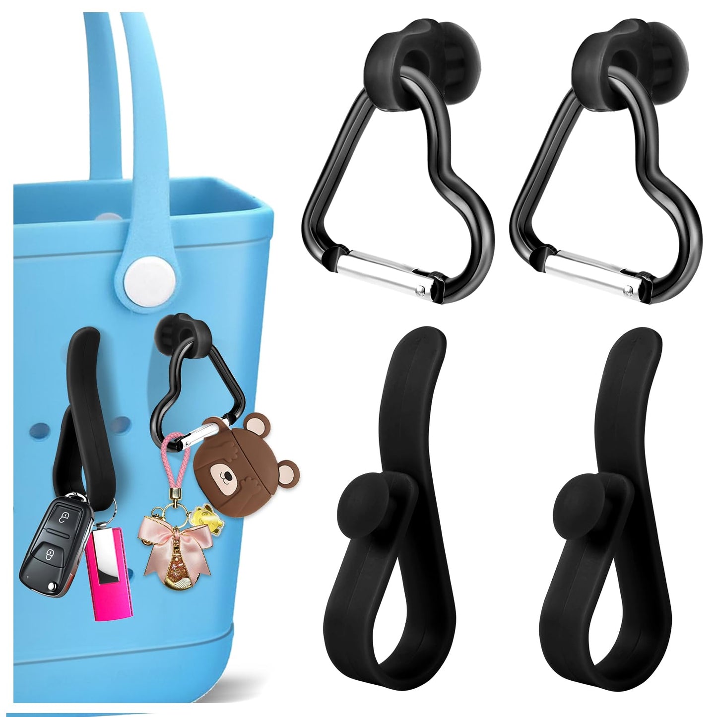 4Pcs Accessories for Bogg Bag Hooks and Clips Heart Insert Key Holder Carabiner Cute Bogg Bag Charms for Simply Southern Tote