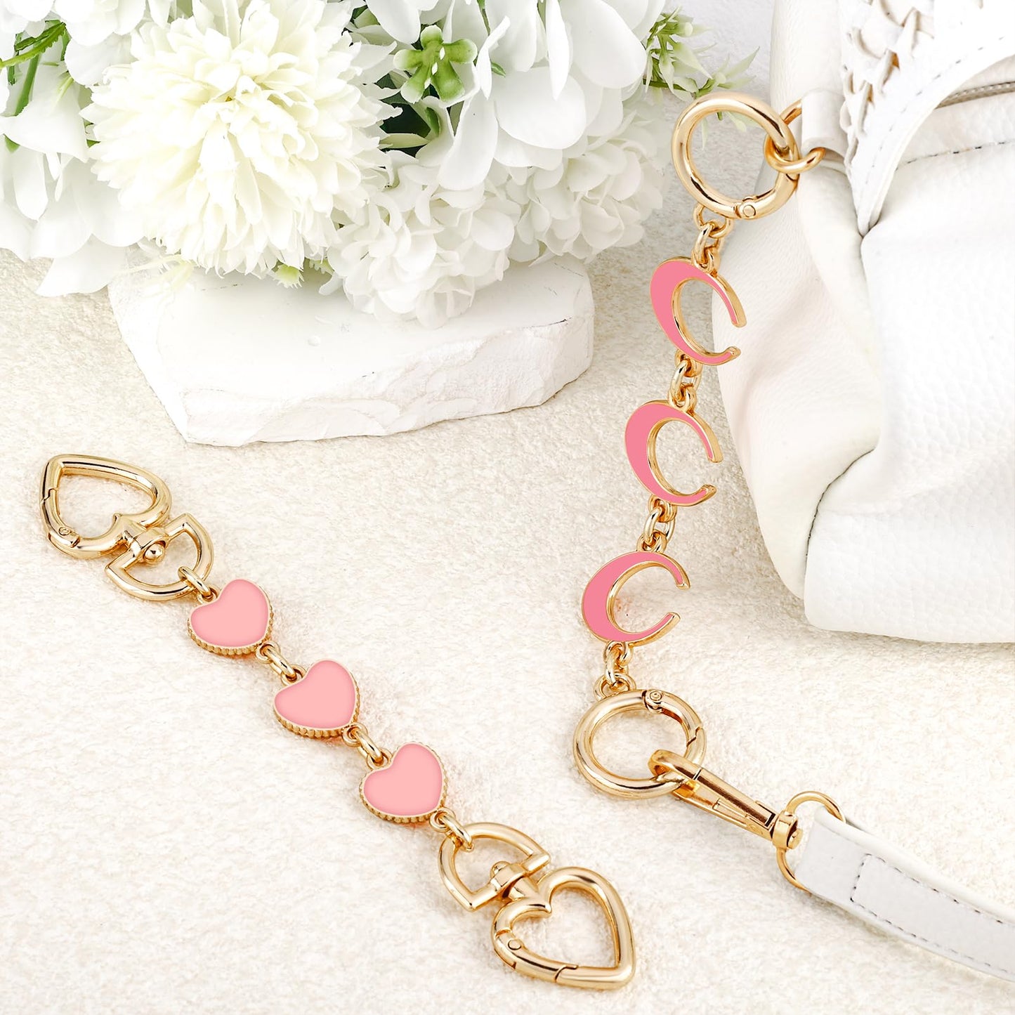 2Pcs Bag Extender Chain Heart Moon Purse Strap Extenders for Handbags Purse Extender Chain Gold Chain Purse Strap Replacement White Purse Accessories Bag Charms for Handbags Purse Making Supplies