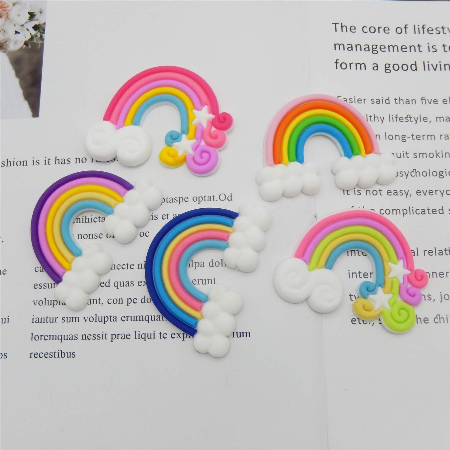 50pcs Assorted Cute Rainbow Slime Charms Clouds Ornaments Flat Back Charms for DIY Scrapbooking Crafts Accessories