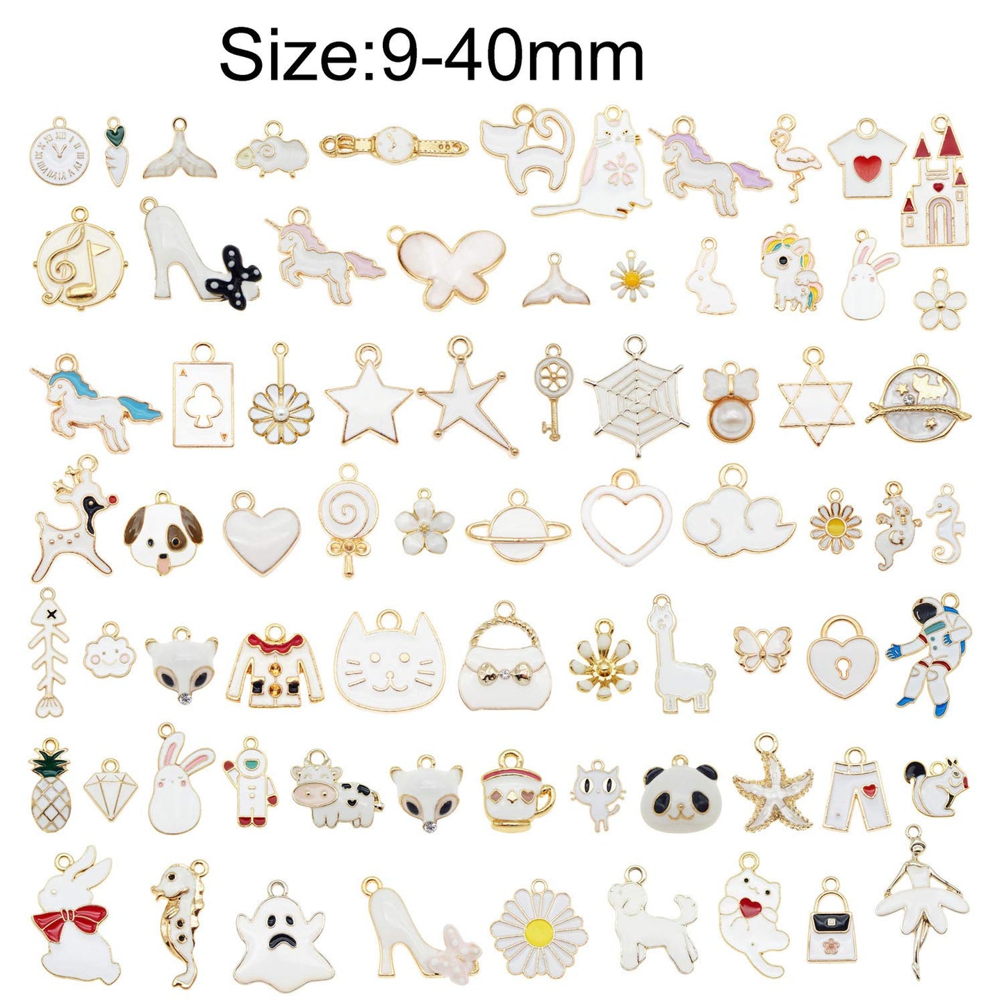 JJG Vente en gros 80 pièces (40 paires) Assortiment de pendentifs délicats en émail plaqué or rose pour boucles d'oreilles, fabrication de bijoux, colliers, bracelets, accessoires artisanaux 