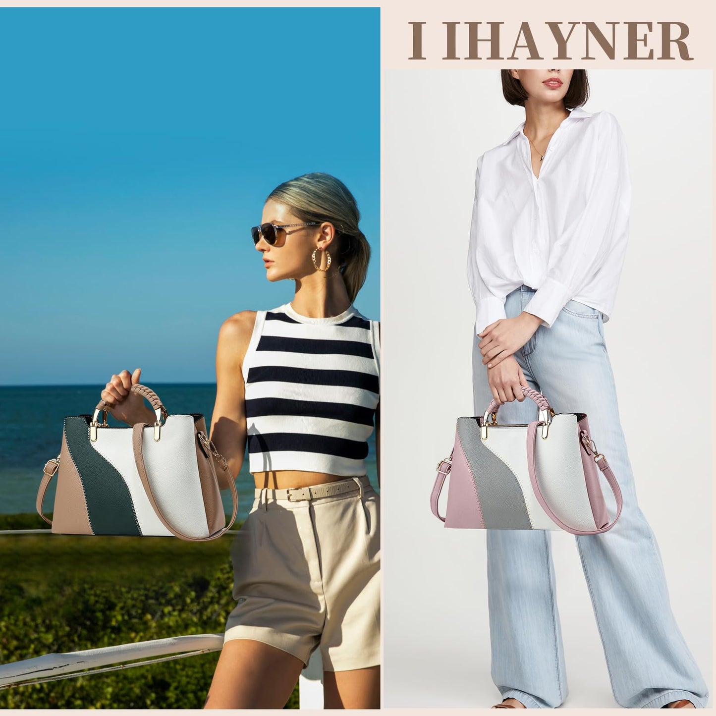 I IHAYNER Women Purses and Handbags Leather Top Handle Satchel Shoulder Bags for Women Fashion ColorBlock Tote Bag for Ladies