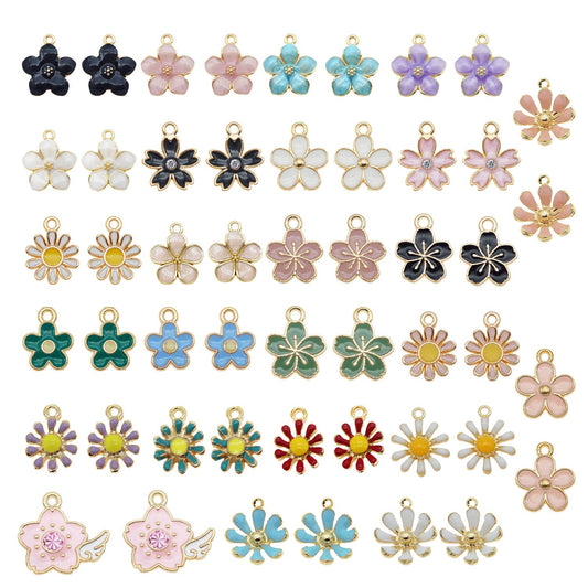 40pcs(20PAIRS) Assorted Gold Plated Enamel Flowers Dainty Dangle Mixed Pendants Charms for Earrings Jewelry Making Necklace Bracelet