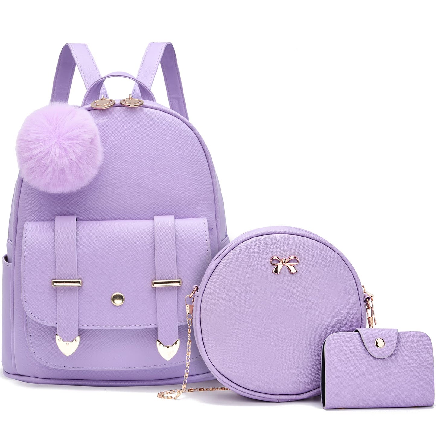 I IHAYNER Mini Backpack Purse for Teen Girls 3-PCS Fashion Backpack Cute Travel Daypacks Women Pompom Backpack Shoulder Bag