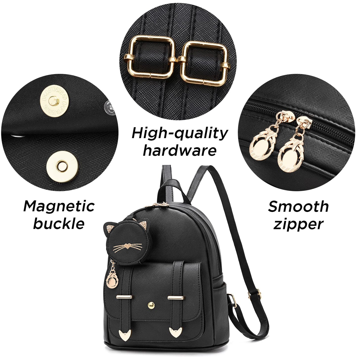 I IHAYNER Women Fashion Backpack Mini Backpack Purse for Women Satchel Bag Cute Leather Small Backpack Purse with Kitty Purse