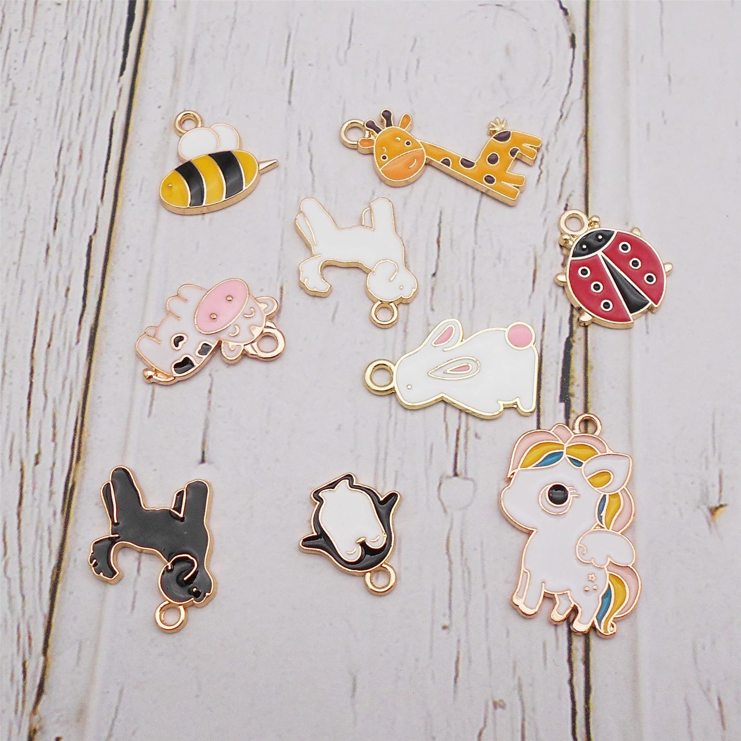 JJG 18pcs(9PAIRS) Assorted Gold Plated Enamel Dog Penguin Giraffe Dainty Dangle Cute Animals Charms for Jewelry Making Necklace Bracelet