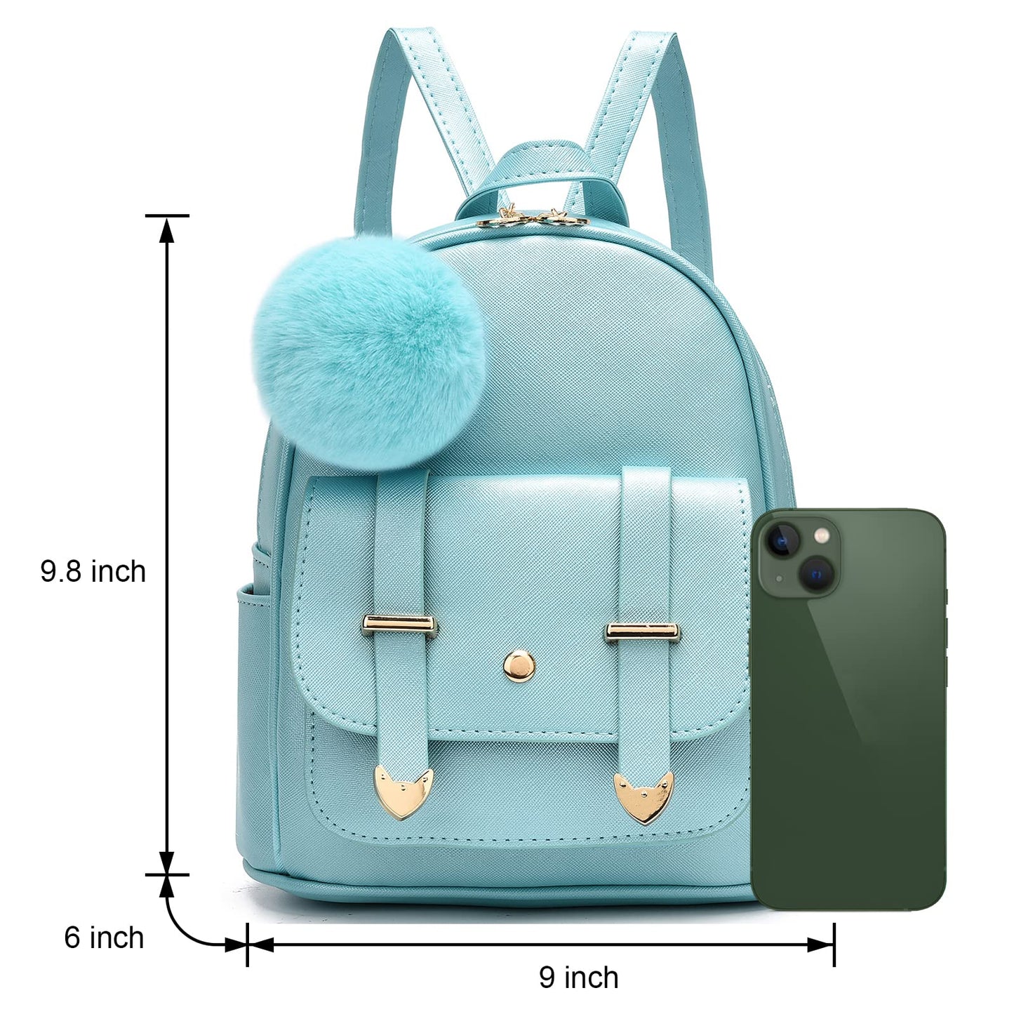 I IHAYNER Sac à dos tendance pour filles Mini sac à dos pour femmes Sacs à main pour adolescentes Sac à dos à pompon en cuir PU Sac à bandoulière