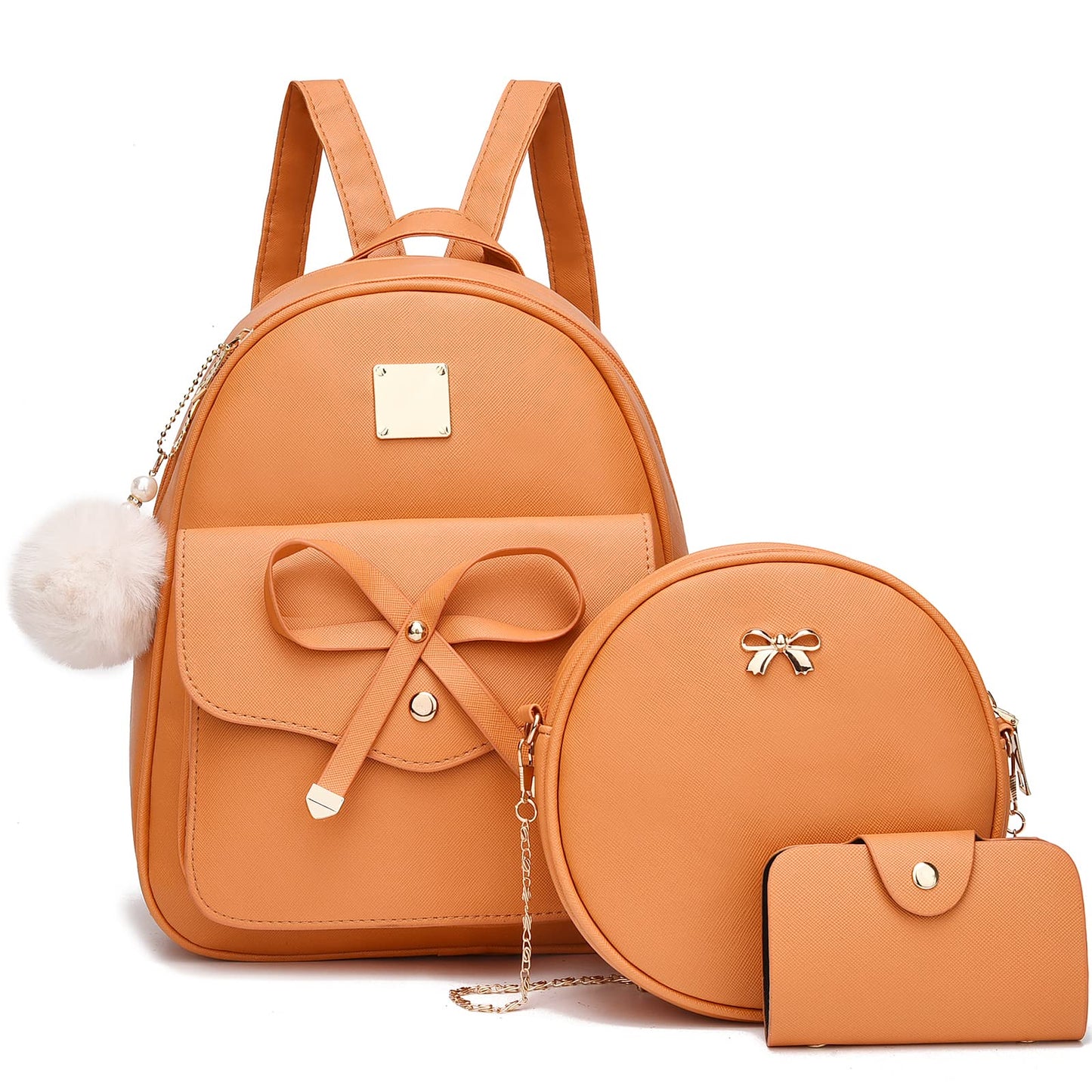 I IHAYNER Sac à dos en cuir tendance avec nœud papillon pour filles, 3 pièces, sac à dos pour femmes, sac à bandoulière 