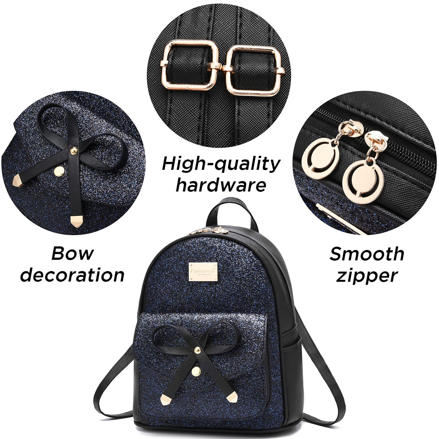 I IHAYNER Women Cute Glitter Sequin Mini Backpack for Women Small Bowknot Leather Purse Fashion Backpack Purse for Women