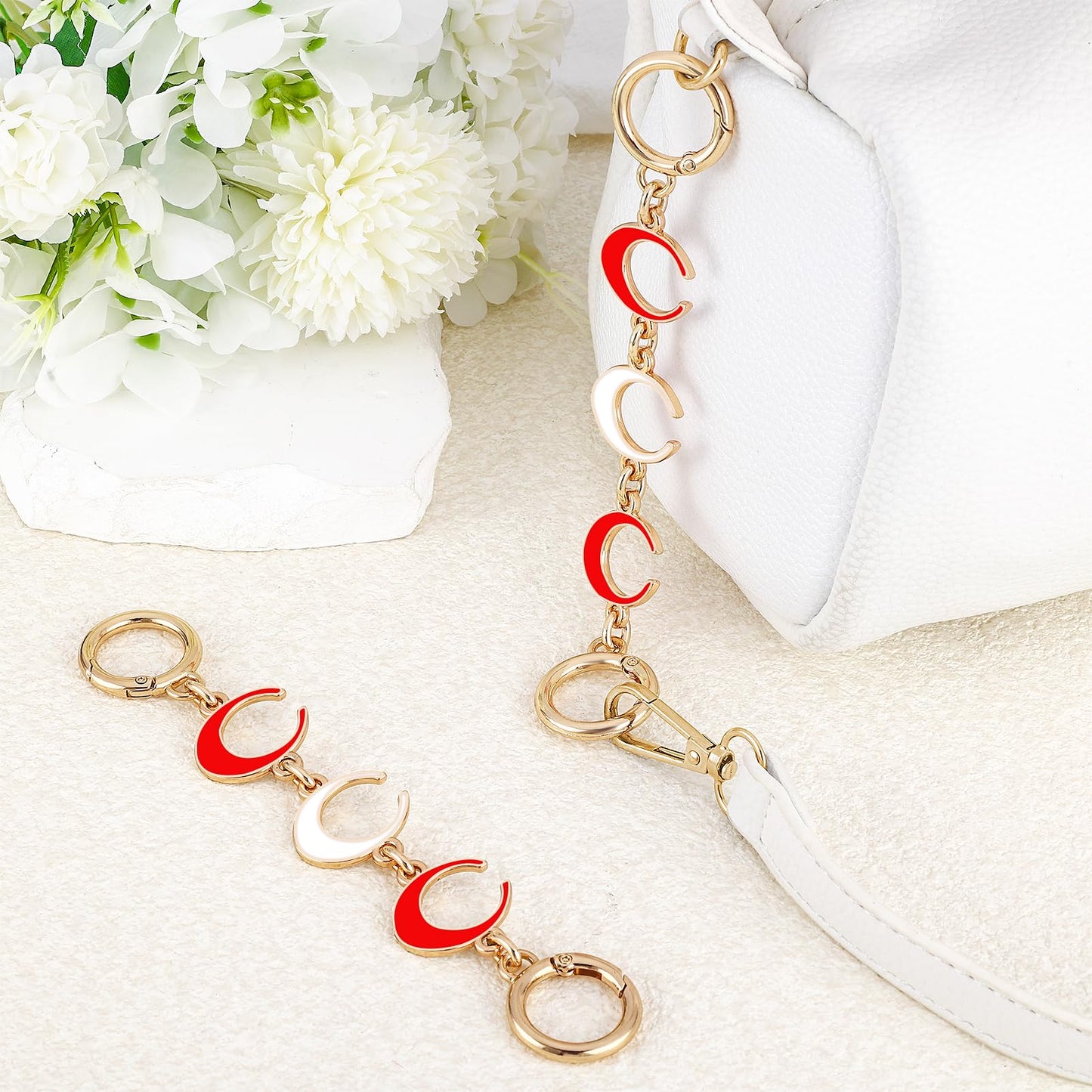 2Pcs Bag Extender Chain Heart Moon Purse Strap Extenders for Handbags Purse Extender Chain Gold Chain Purse Strap Replacement White Purse Accessories Bag Charms for Handbags Purse Making Supplies