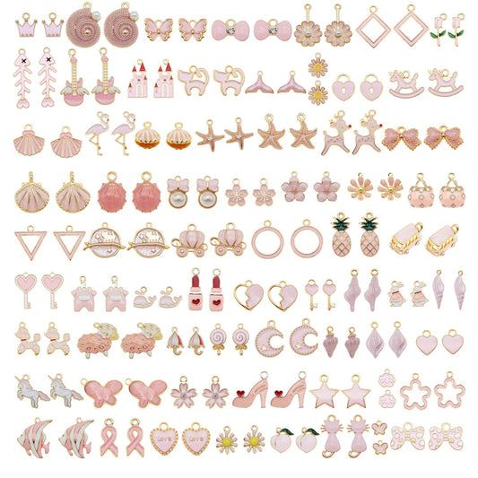 JJG Wholesales 80pcs(40PAIRS) Assorted Gold Plated PINK Theme Enamel Dainty Dangle Pendants Charms for Earrings Jewelry Making Necklace Bracelet Craft Findings