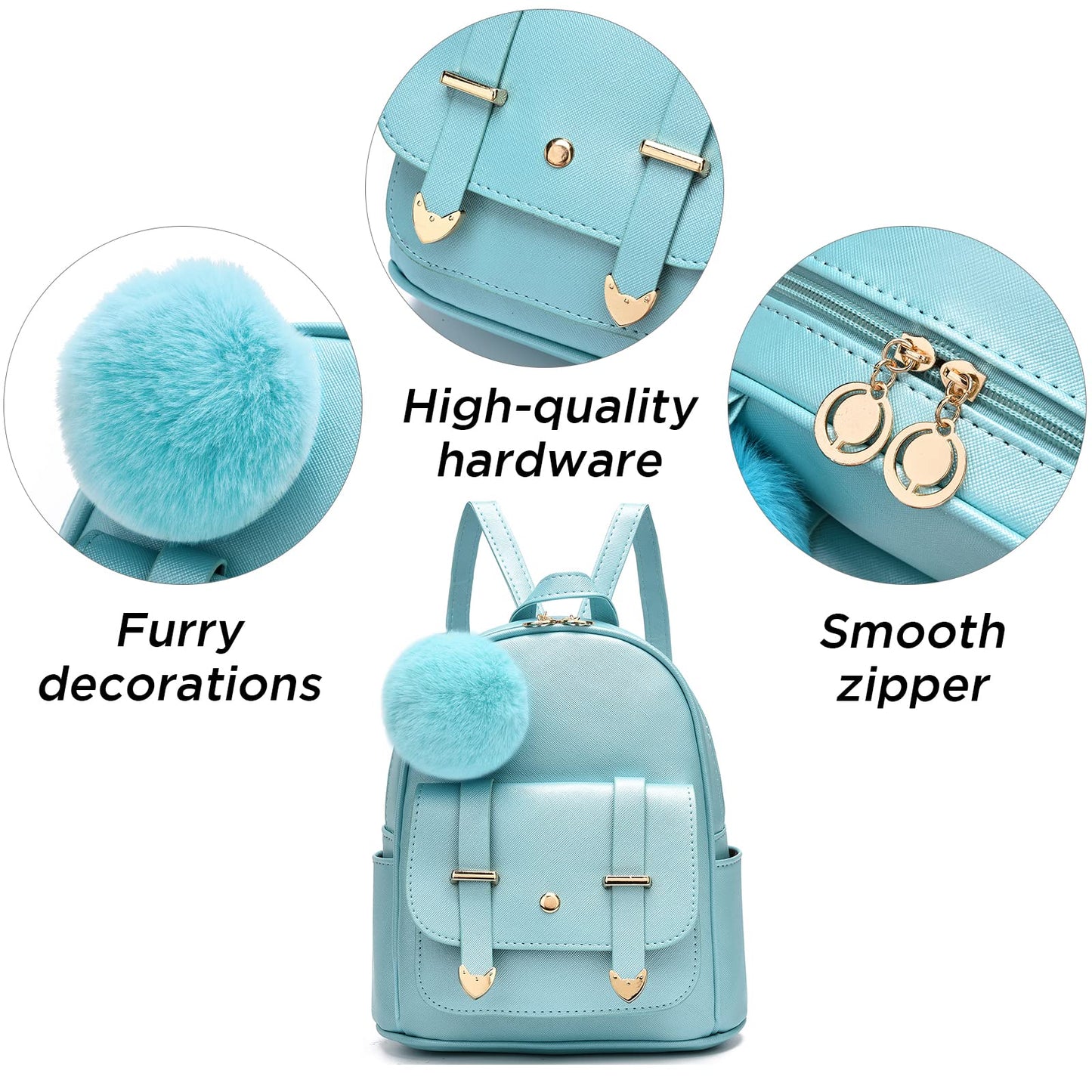 I IHAYNER Sac à dos tendance pour filles Mini sac à dos pour femmes Sacs à main pour adolescentes Sac à dos à pompon en cuir PU Sac à bandoulière