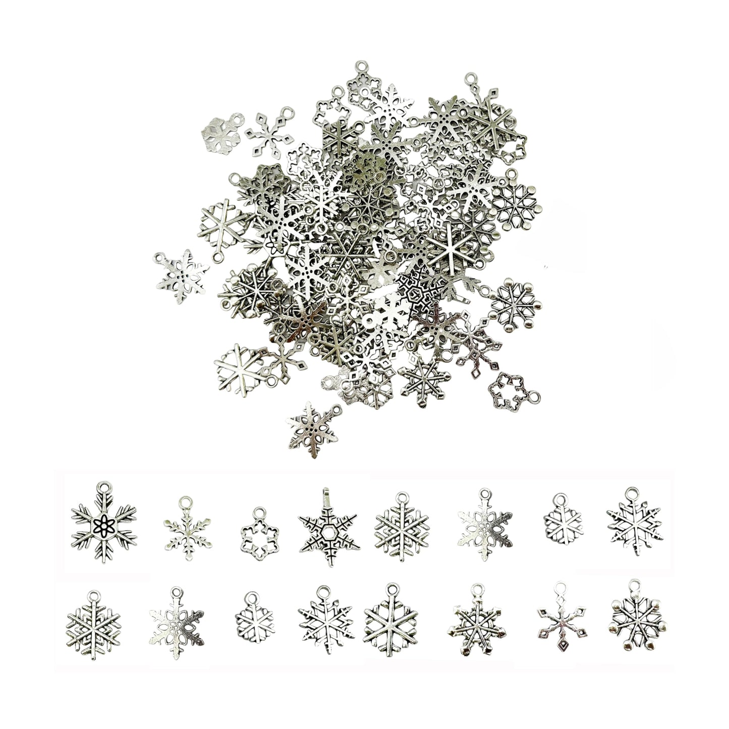 100g (About 120-140pcs) Snowflake Charms Christmas Snowflake Charms Antique Silver Gold Necklace Earring Bracelet Pendants for DIY Jewelry Making and Crafting