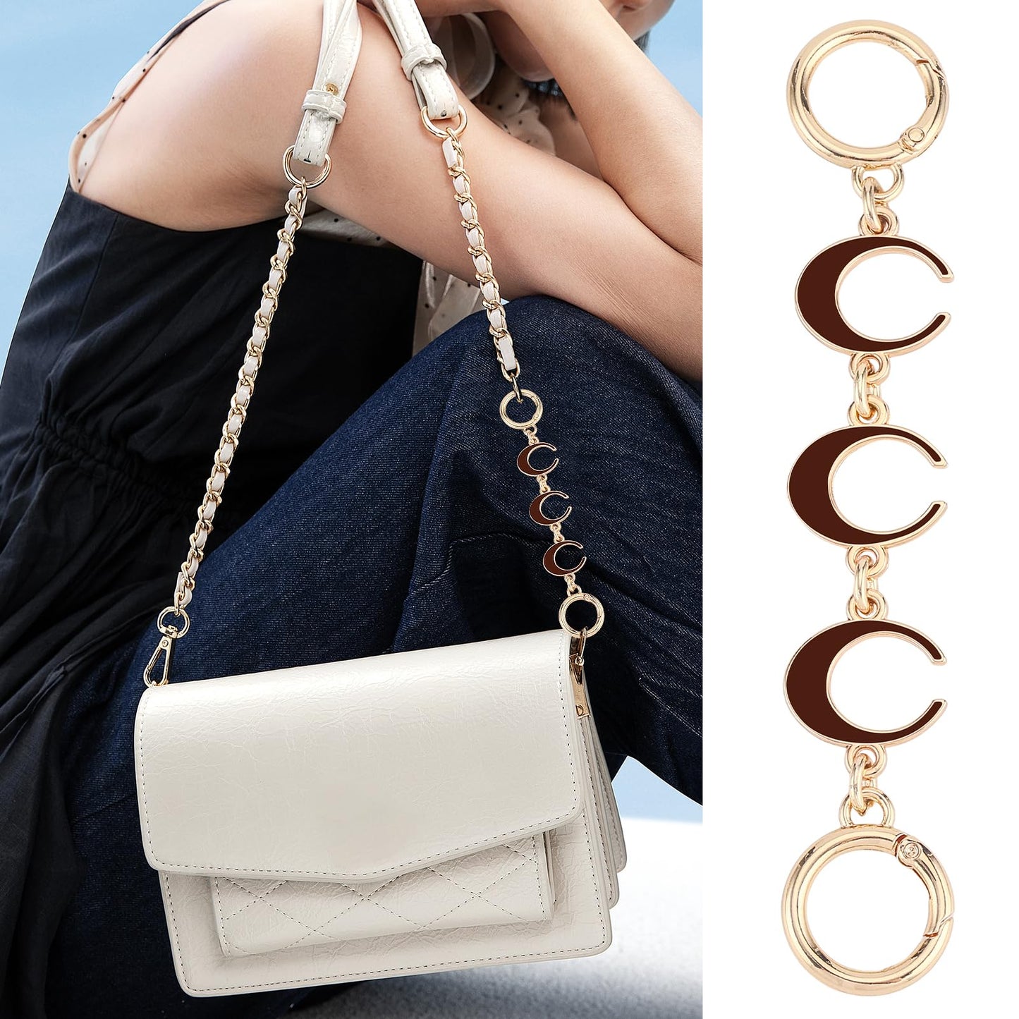 2Pcs Bag Extender Chain Heart Moon Purse Strap Extenders for Handbags Purse Extender Chain Gold Chain Purse Strap Replacement White Purse Accessories Bag Charms for Handbags Purse Making Supplies