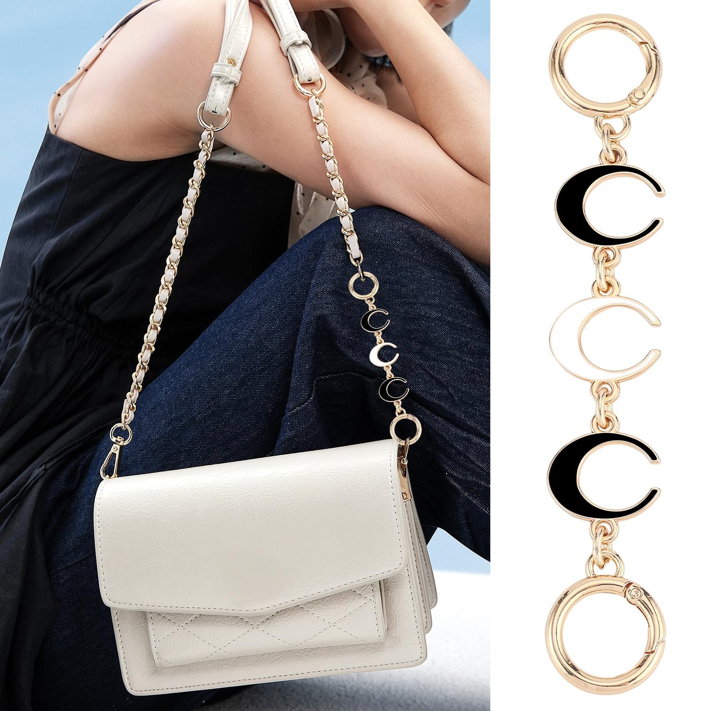 2Pcs Bag Extender Chain Heart Moon Purse Strap Extenders for Handbags Purse Extender Chain Gold Chain Purse Strap Replacement White Purse Accessories Bag Charms for Handbags Purse Making Supplies