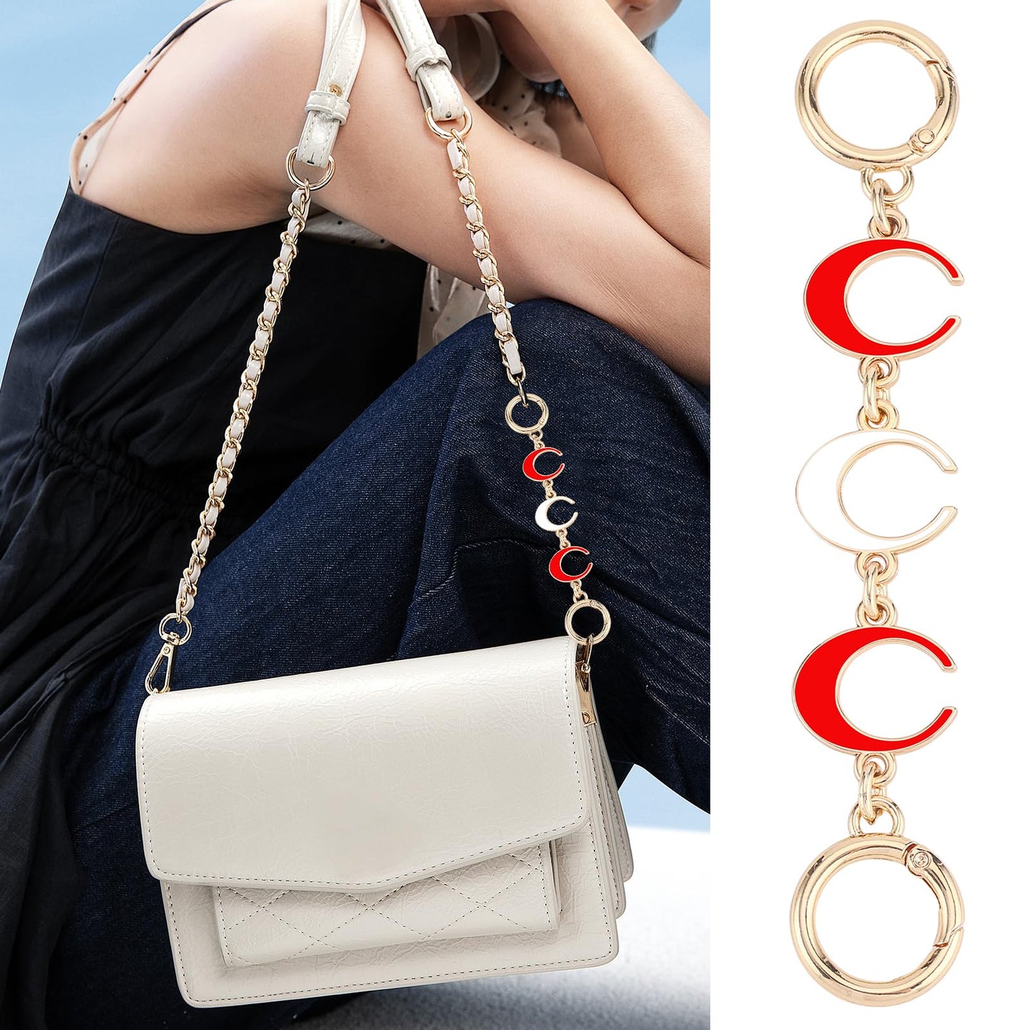 2Pcs Bag Extender Chain Heart Moon Purse Strap Extenders for Handbags Purse Extender Chain Gold Chain Purse Strap Replacement White Purse Accessories Bag Charms for Handbags Purse Making Supplies