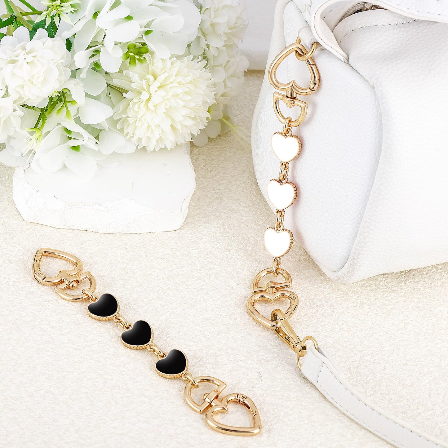 2Pcs Bag Extender Chain Heart Moon Purse Strap Extenders for Handbags Purse Extender Chain Gold Chain Purse Strap Replacement White Purse Accessories Bag Charms for Handbags Purse Making Supplies