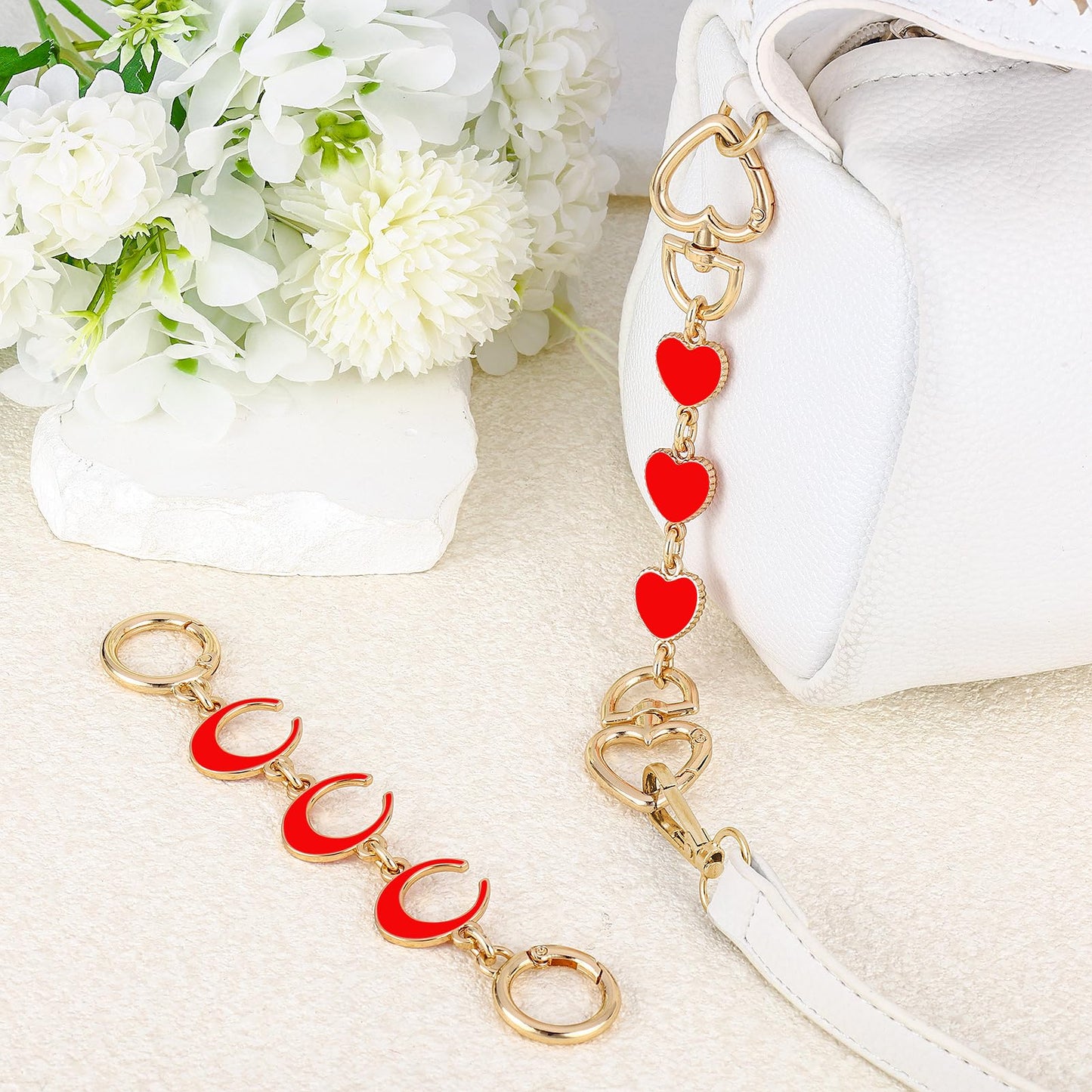 2Pcs Bag Extender Chain Heart Moon Purse Strap Extenders for Handbags Purse Extender Chain Gold Chain Purse Strap Replacement White Purse Accessories Bag Charms for Handbags Purse Making Supplies