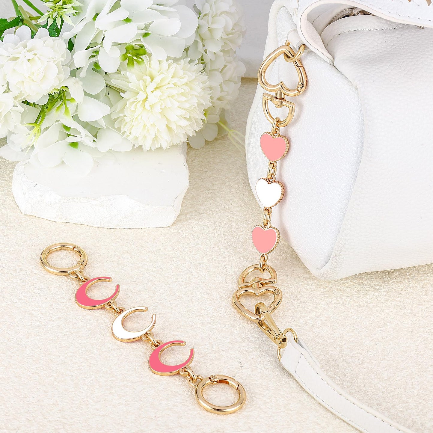 2Pcs Bag Extender Chain Heart Moon Purse Strap Extenders for Handbags Purse Extender Chain Gold Chain Purse Strap Replacement White Purse Accessories Bag Charms for Handbags Purse Making Supplies