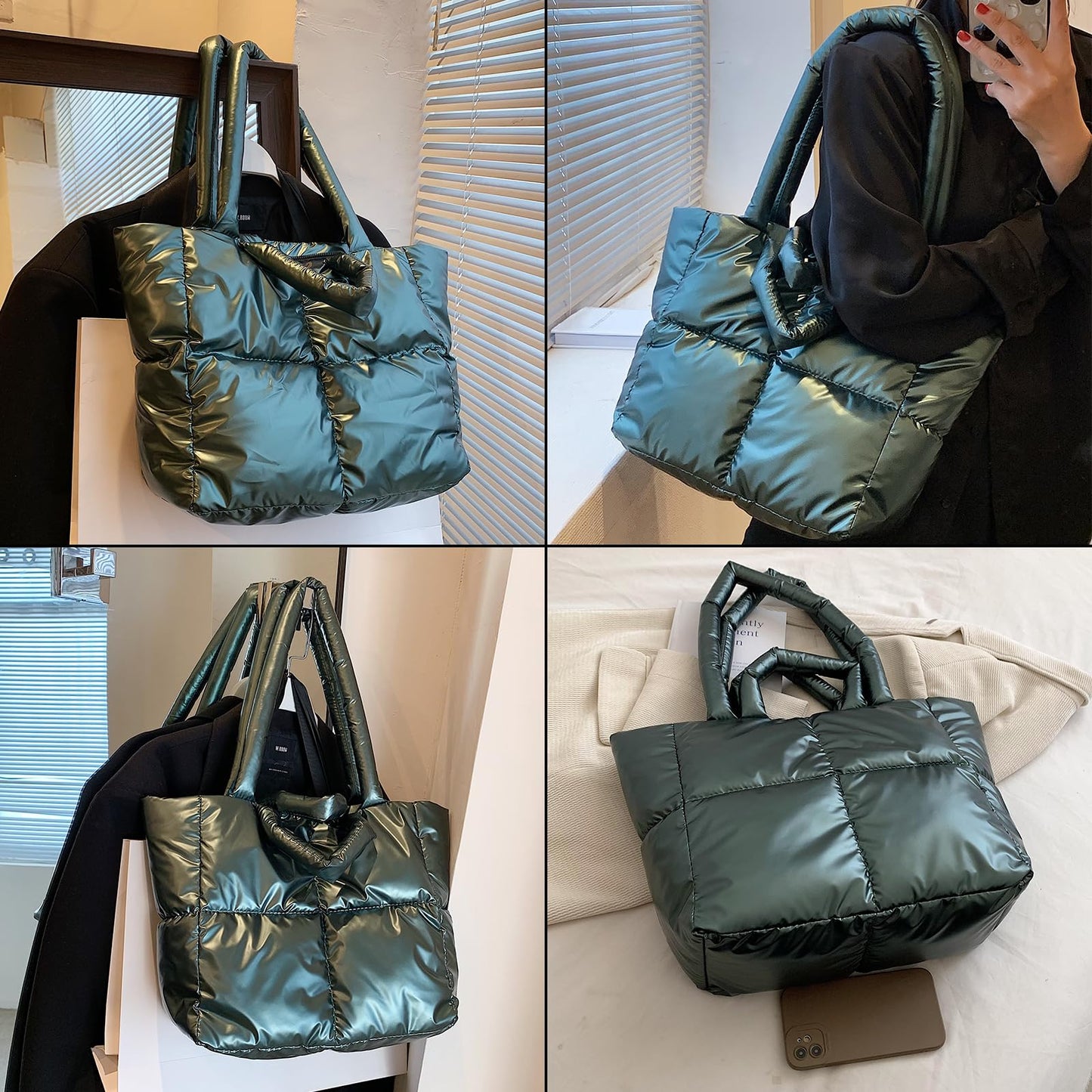 I IHAYNER Puffer Tote Bag for Women Large Quilted Purse Ladies Padding Shoulder Bag Lightweight Puffy Tote Bag and Satchels