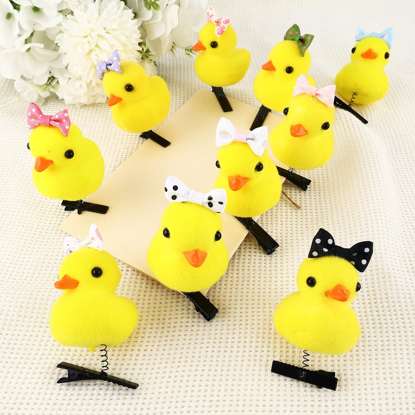 10pcs Yellow Duck Bow Hair Clips for Women Girls Toddler Pet Fun Mini Hairpins Set for Thin Thick Long Short Hair Barrettes Natural Metal Kawaii Kids Hair Accessories for School Home Party