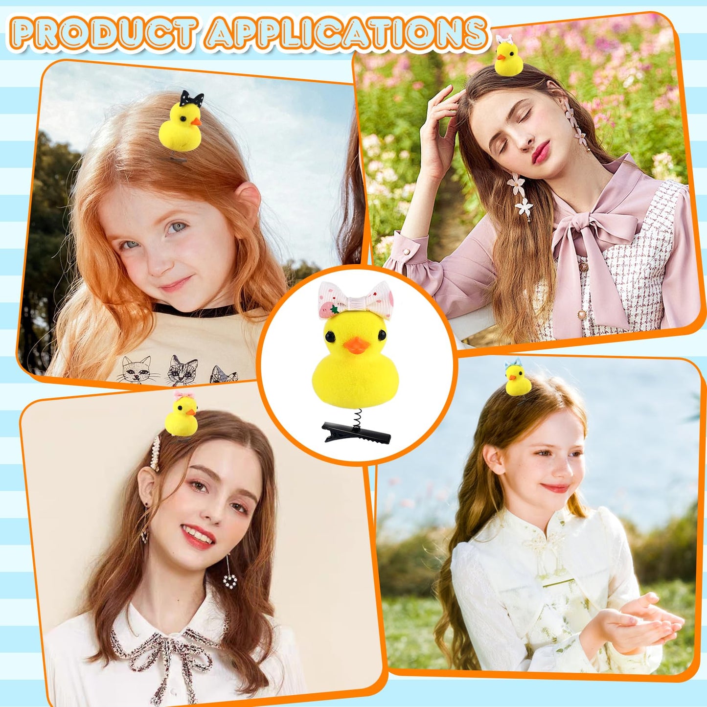 10pcs Yellow Duck Bow Hair Clips for Women Girls Toddler Pet Fun Mini Hairpins Set for Thin Thick Long Short Hair Barrettes Natural Metal Kawaii Kids Hair Accessories for School Home Party