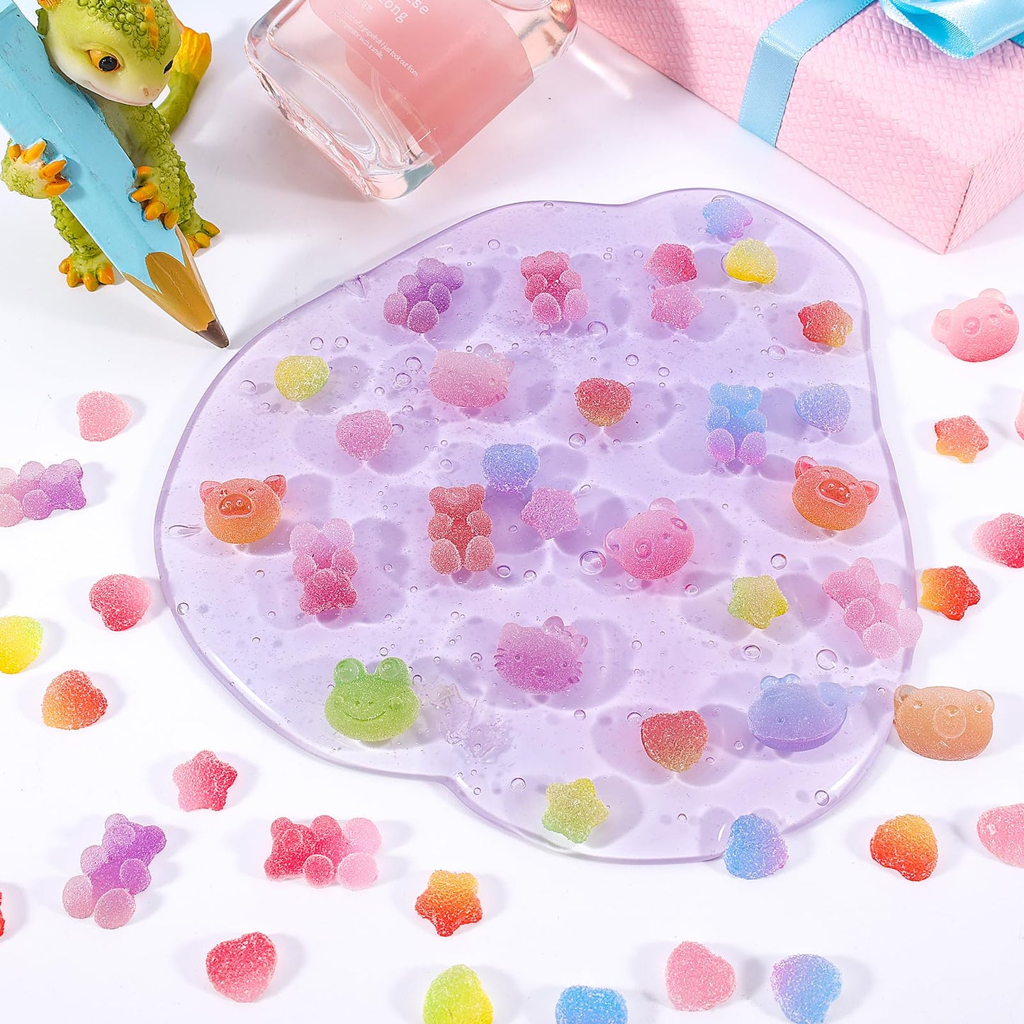 120Pcs Kawaii Slime Charms 3D Cute Mini Flatback Nail Gummy Bear Beads Bulk Resin Jewelry Making Candy Embellishments Supplies for Cell Phone Scrapbooking DIY Crafts