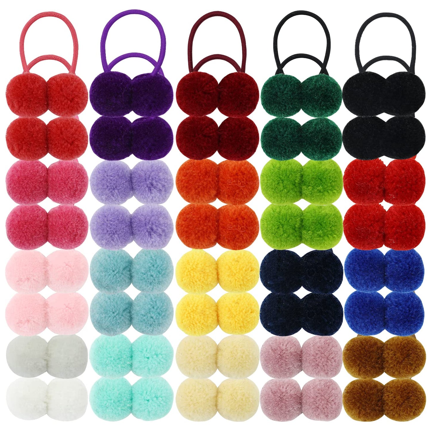 inSowni Lot de 40/20 paires de chouchous à pompons mignons avec boules colorées, élastiques en caoutchouc, élastiques pour queue de cheval, accessoires pour bébés, filles, nourrissons, tout-petits, enfants 