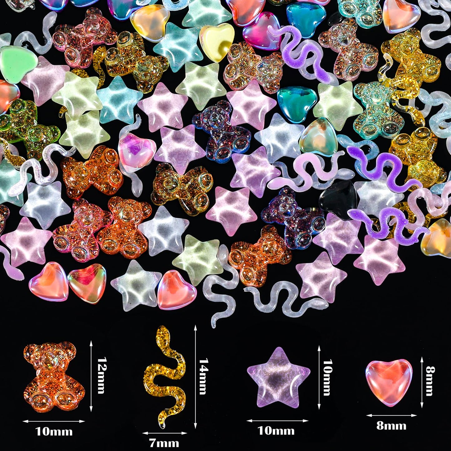 120Pcs Kawaii Slime Charms 3D Cute Mini Flatback Nail Gummy Bear Beads Bulk Resin Jewelry Making Candy Embellishments Supplies for Cell Phone Scrapbooking DIY Crafts