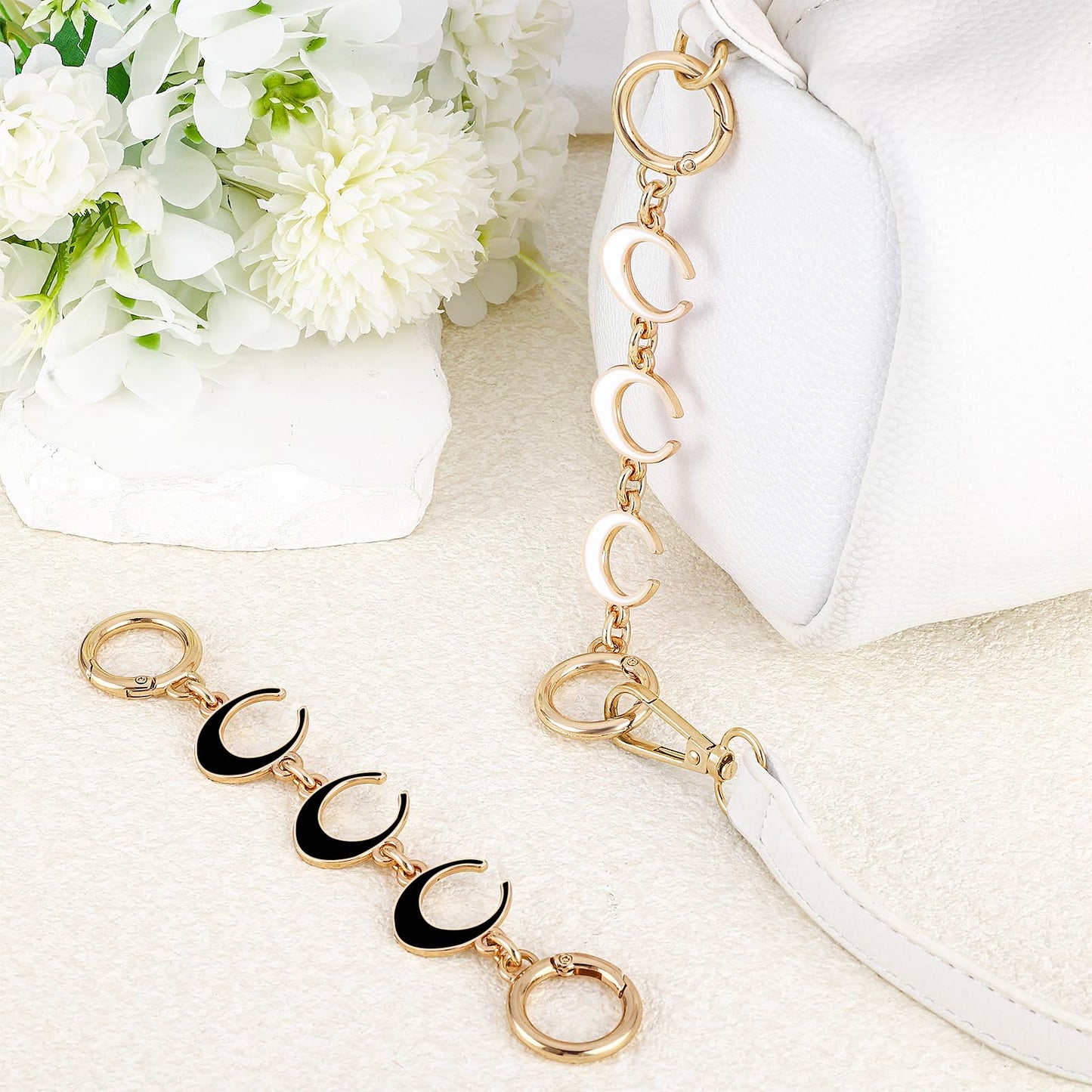 2Pcs Bag Extender Chain Heart Moon Purse Strap Extenders for Handbags Purse Extender Chain Gold Chain Purse Strap Replacement White Purse Accessories Bag Charms for Handbags Purse Making Supplies