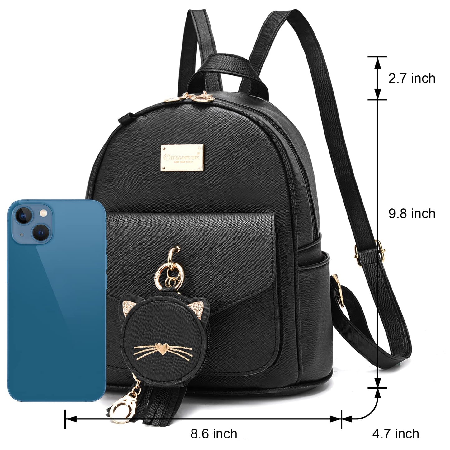 I IHAYNER Mini sac à dos pour filles Petit sac à dos pour adolescentes Femmes Mini sac à dos en cuir Sac à dos pour enfants avec sac à main Chaton 