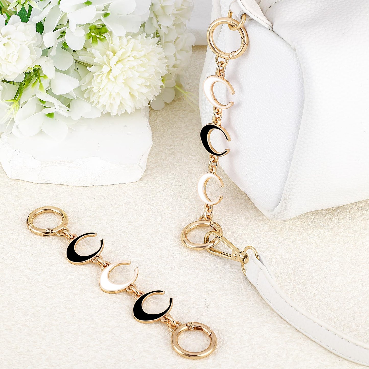 2Pcs Bag Extender Chain Heart Moon Purse Strap Extenders for Handbags Purse Extender Chain Gold Chain Purse Strap Replacement White Purse Accessories Bag Charms for Handbags Purse Making Supplies