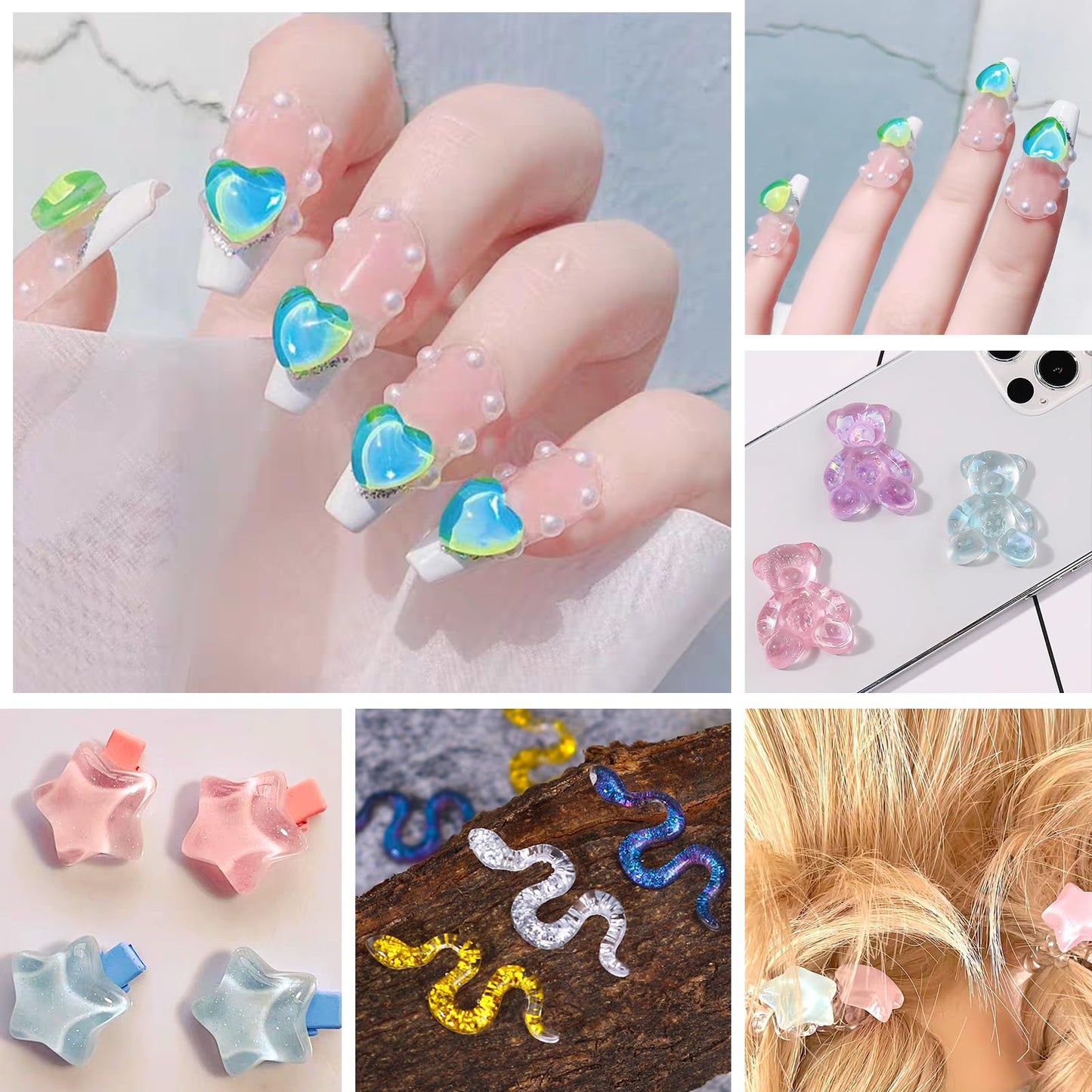 120Pcs Kawaii Slime Charms 3D Cute Mini Flatback Nail Gummy Bear Beads Bulk Resin Jewelry Making Candy Embellishments Supplies for Cell Phone Scrapbooking DIY Crafts