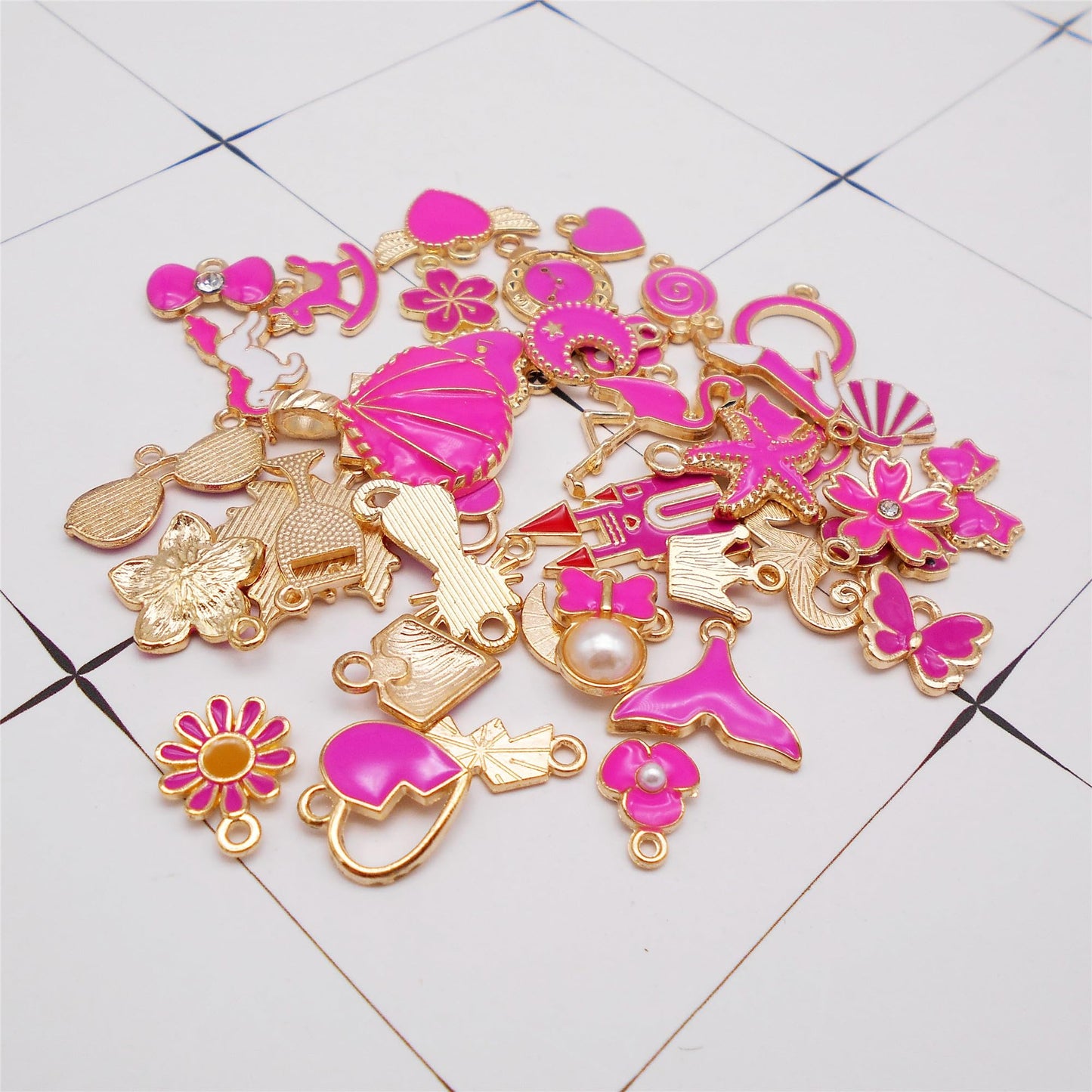 40Pcs Charms for Jewelry Making Assorted 40 Styles Gold-Plated Enamel Charms Earring Charms for DIY Necklace Bracelet Jewelry Making and Crafting