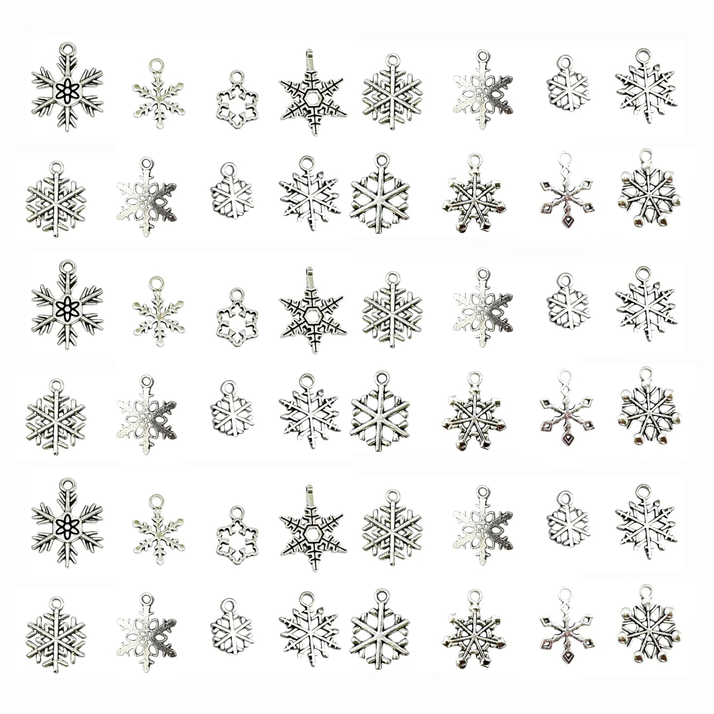 100g (About 120-140pcs) Snowflake Charms Christmas Snowflake Charms Antique Silver Gold Necklace Earring Bracelet Pendants for DIY Jewelry Making and Crafting