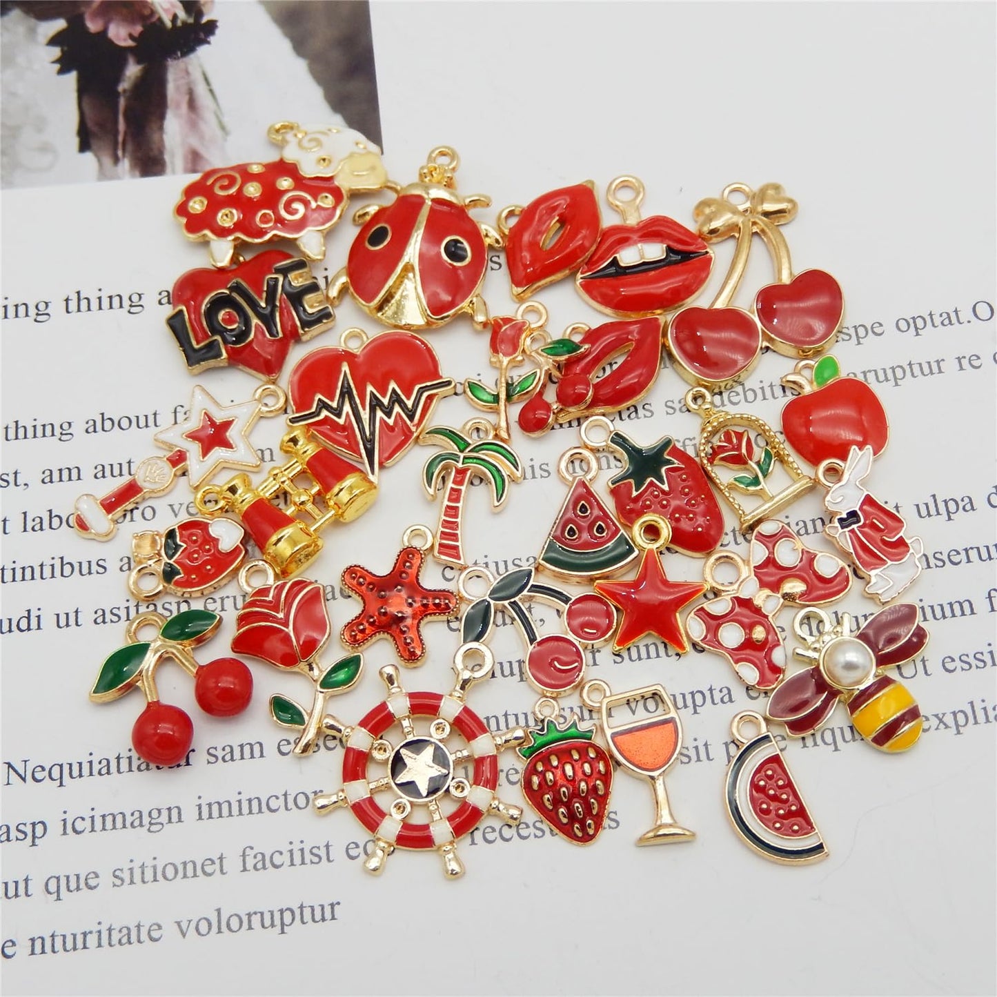 40Pcs Charms for Jewelry Making Assorted 40 Styles Gold-Plated Enamel Charms Earring Charms for DIY Necklace Bracelet Jewelry Making and Crafting