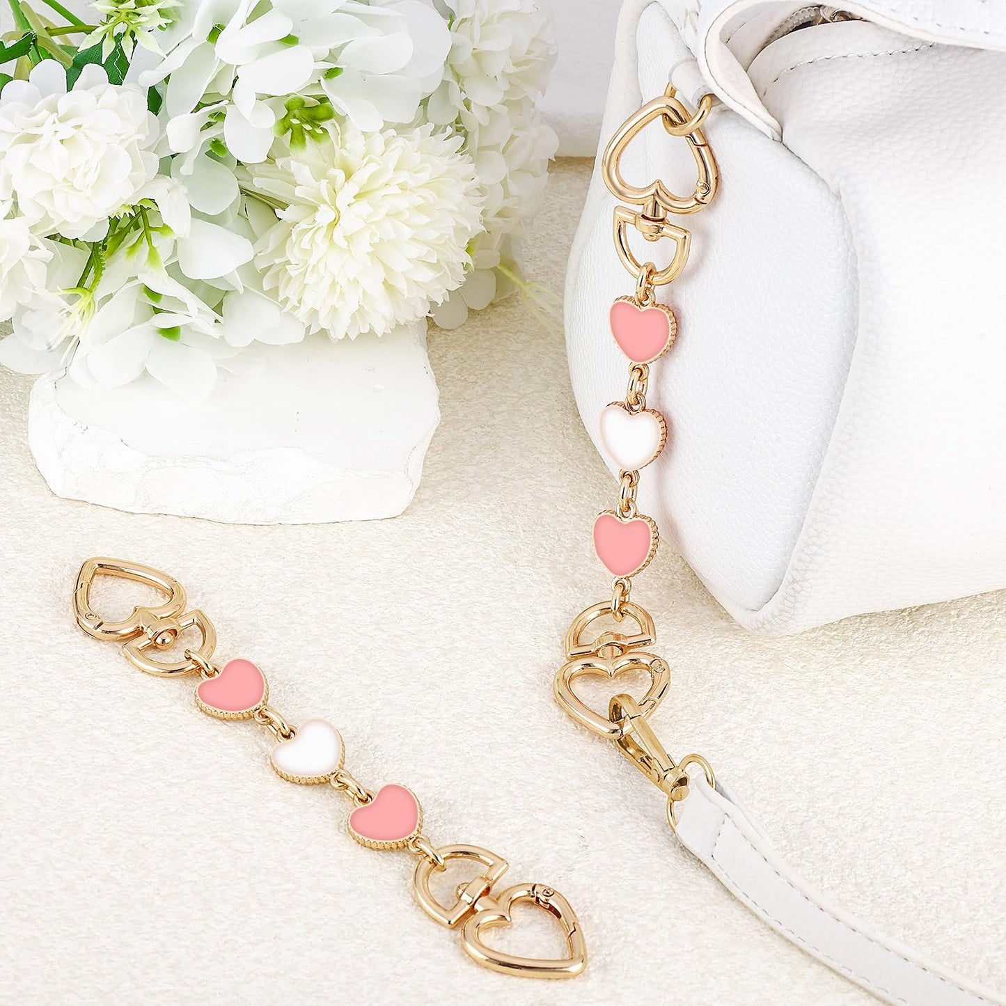 2Pcs Bag Extender Chain Heart Moon Purse Strap Extenders for Handbags Purse Extender Chain Gold Chain Purse Strap Replacement White Purse Accessories Bag Charms for Handbags Purse Making Supplies